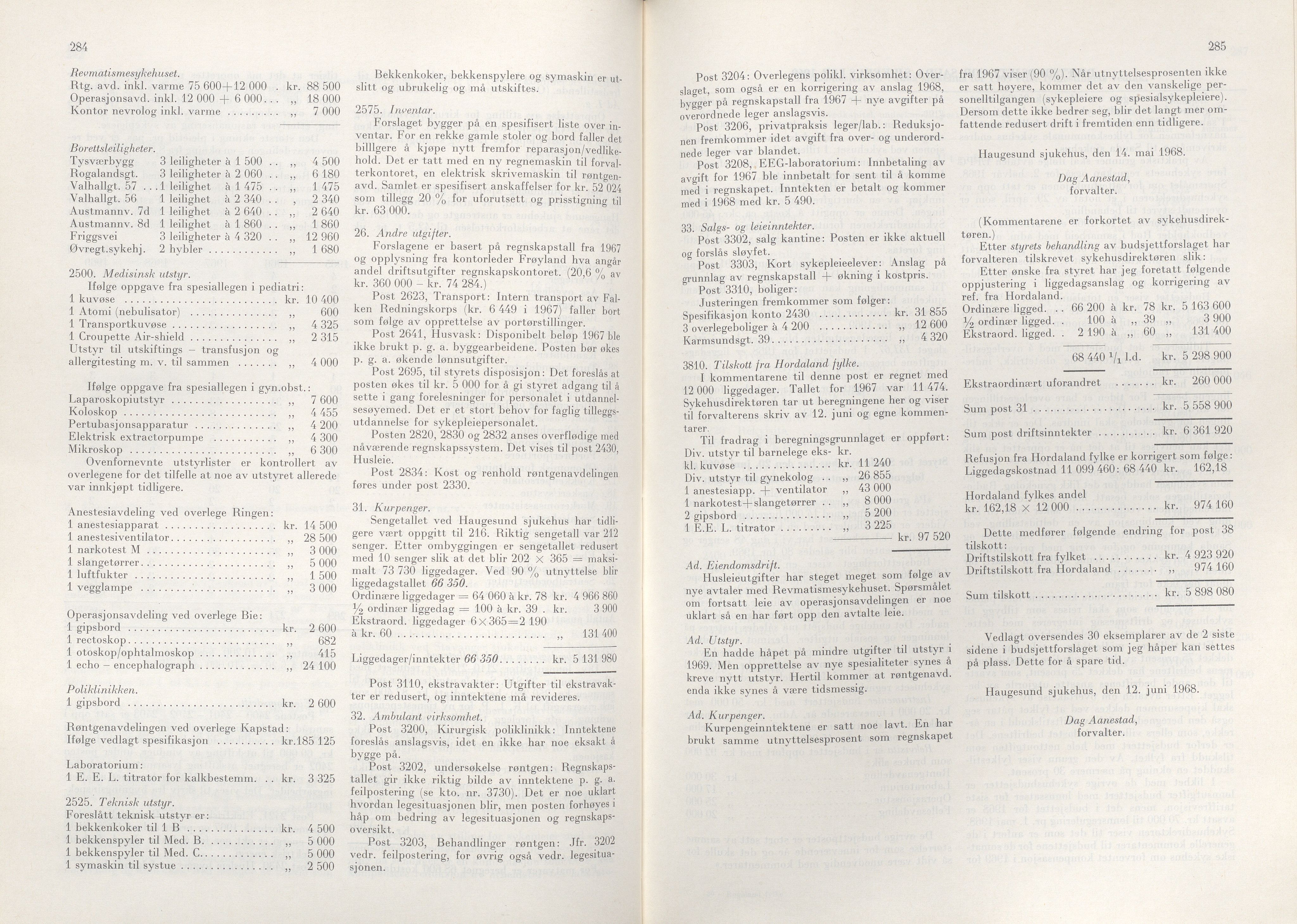 Rogaland fylkeskommune - Fylkesrådmannen , IKAR/A-900/A/Aa/Aaa/L0088: Møtebok , 1968, p. 284-285