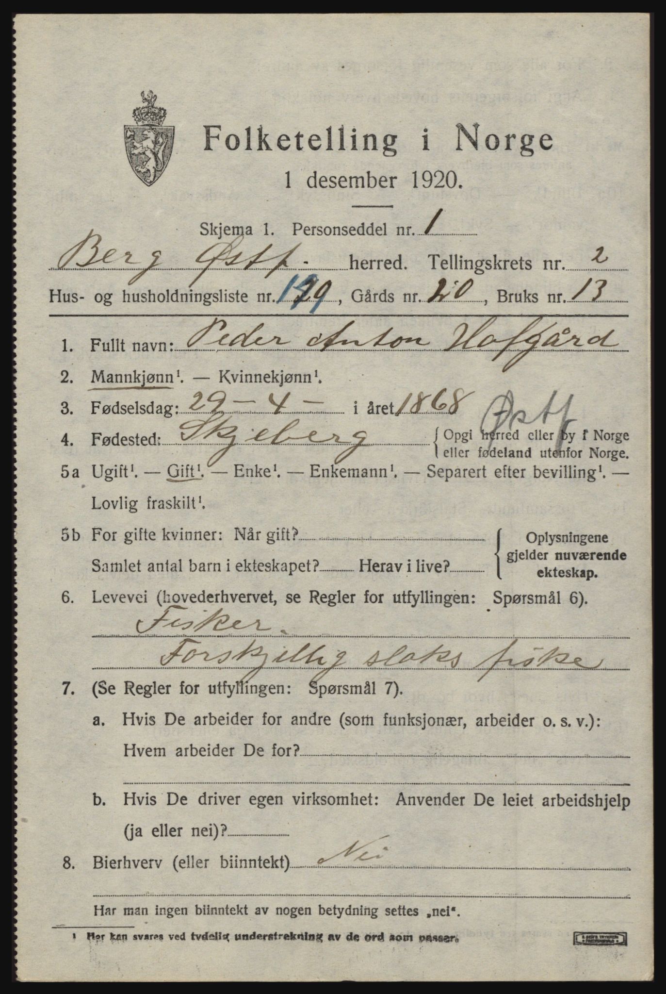 SAO, 1920 census for Berg, 1920, p. 4751