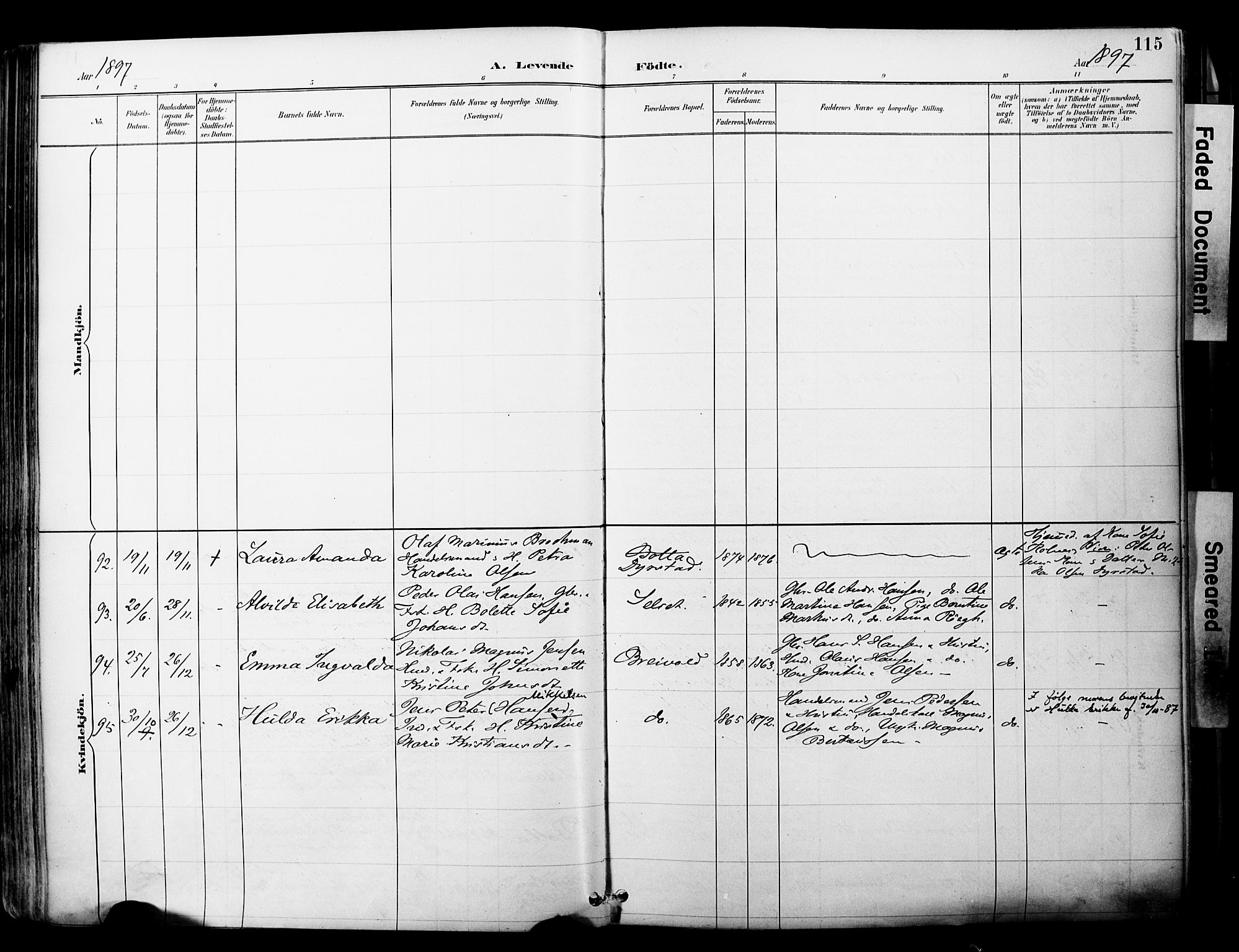 Ibestad sokneprestembete, AV/SATØ-S-0077/H/Ha/Haa/L0012kirke: Parish register (official) no. 12, 1890-1900, p. 115