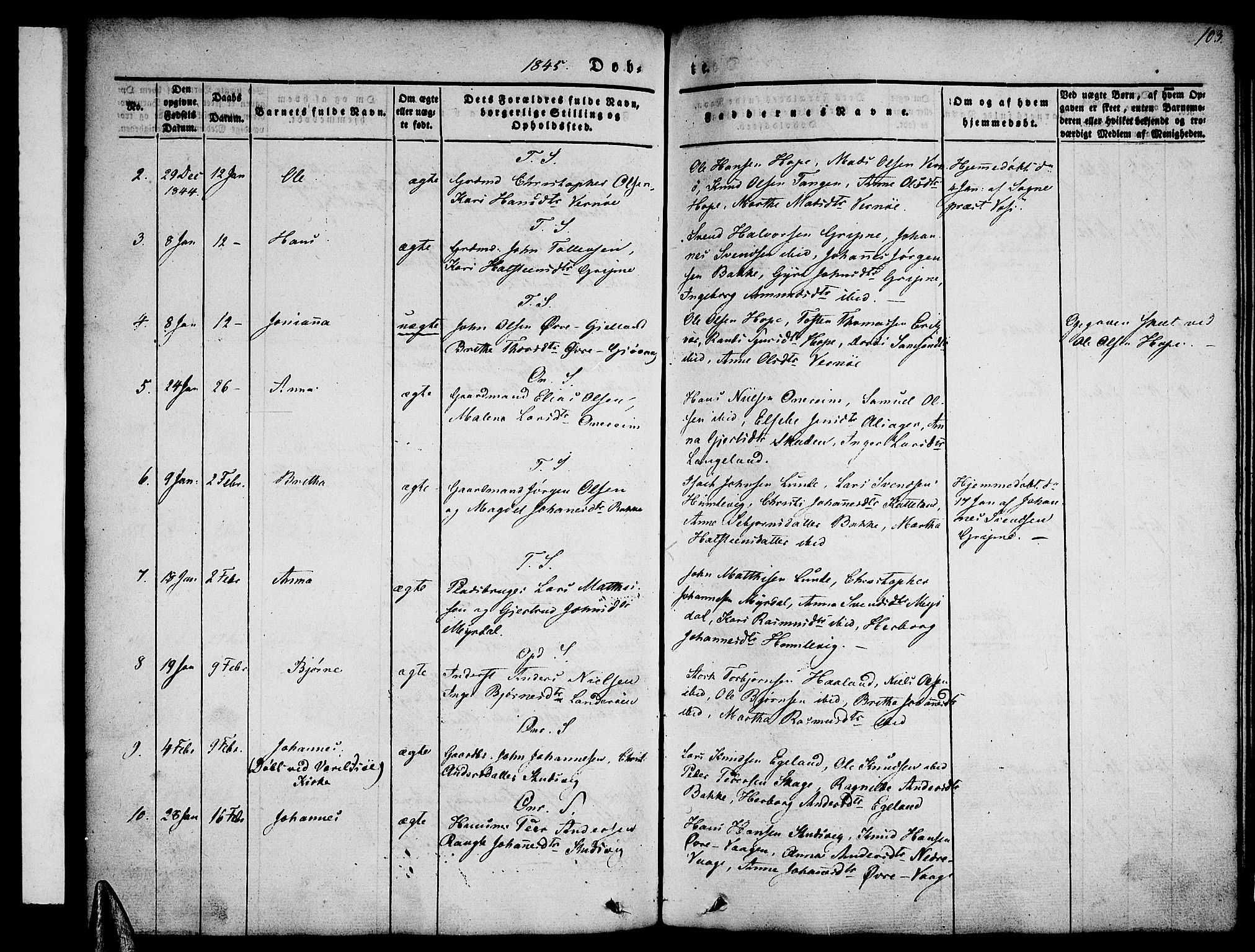 Tysnes sokneprestembete, SAB/A-78601/H/Haa: Parish register (official) no. A 9, 1837-1848, p. 103