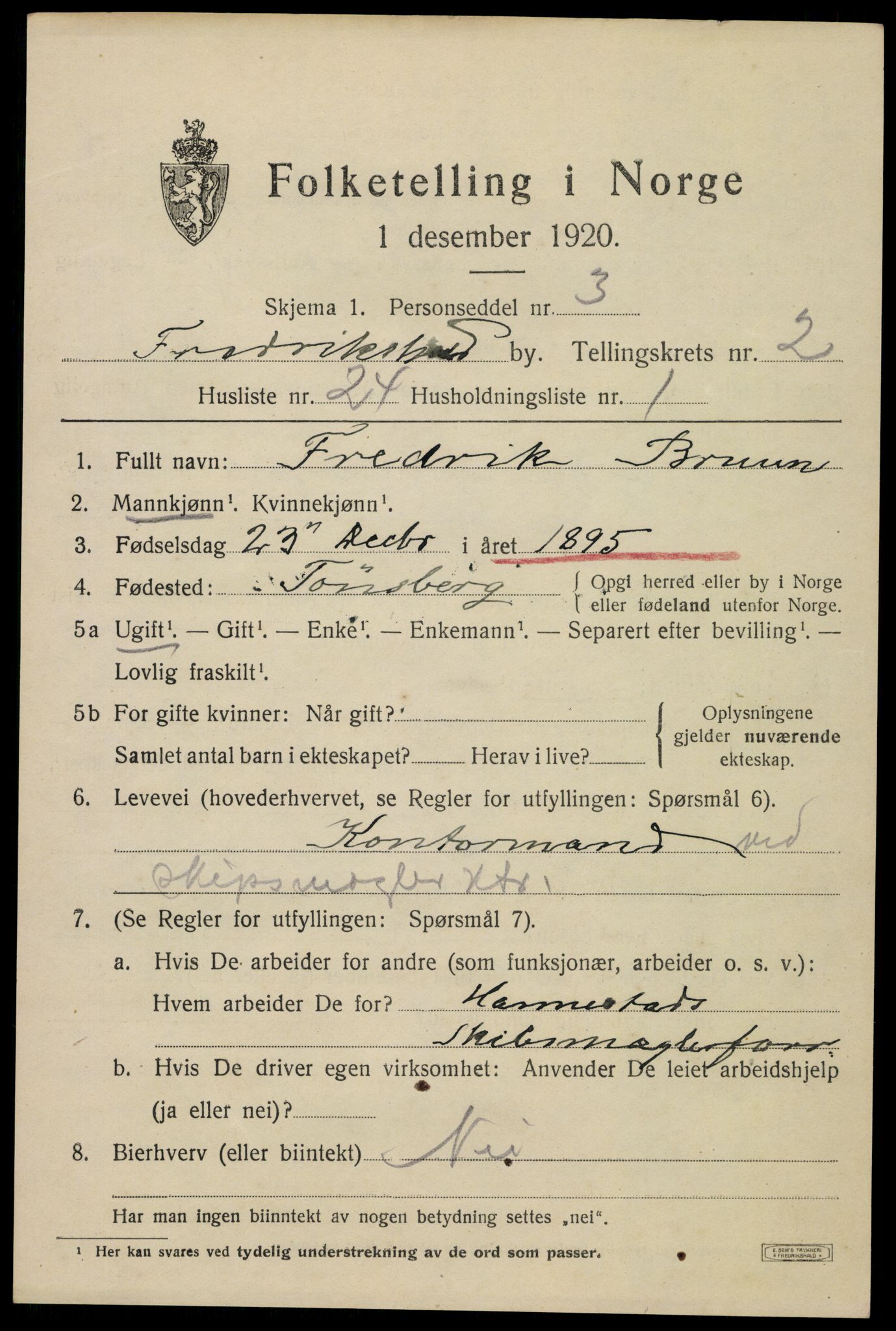 SAO, 1920 census for Fredrikshald, 1920, p. 9818