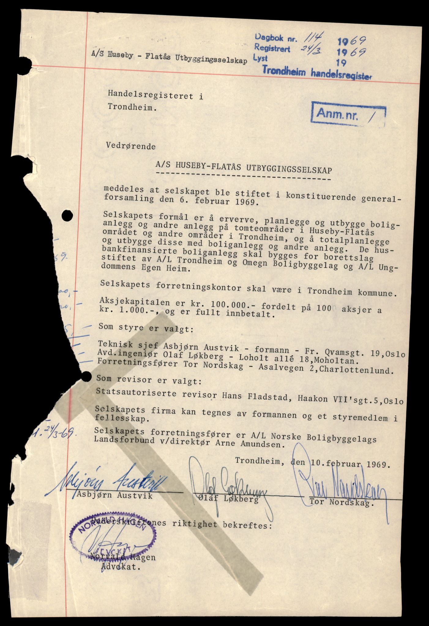 Trondheim byfogd, AV/SAT-A-0003/2/J/Jd/Jdd/L0024: Aksjeselskap, Hu-Il, 1944-1990, p. 5