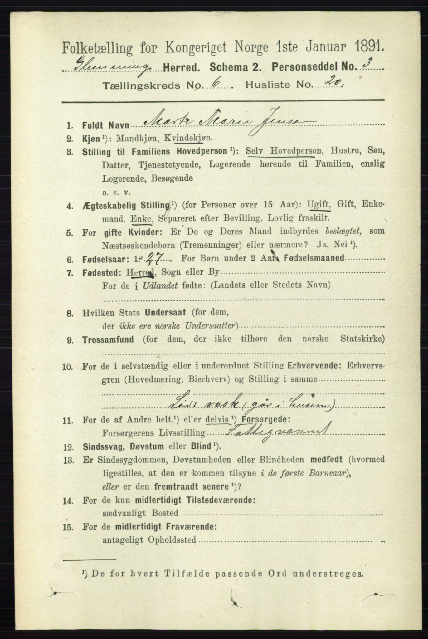 RA, 1891 census for 0132 Glemmen, 1891, p. 7662