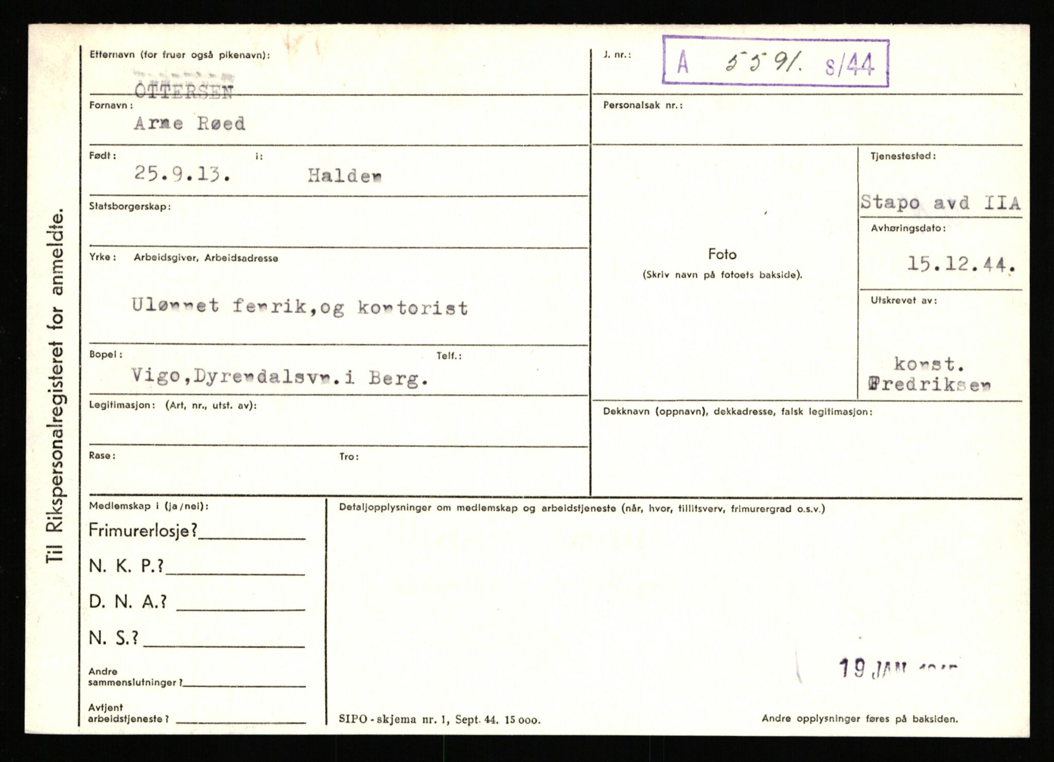 Statspolitiet - Hovedkontoret / Osloavdelingen, AV/RA-S-1329/C/Ca/L0012: Oanæs - Quistgaard	, 1943-1945, p. 2711