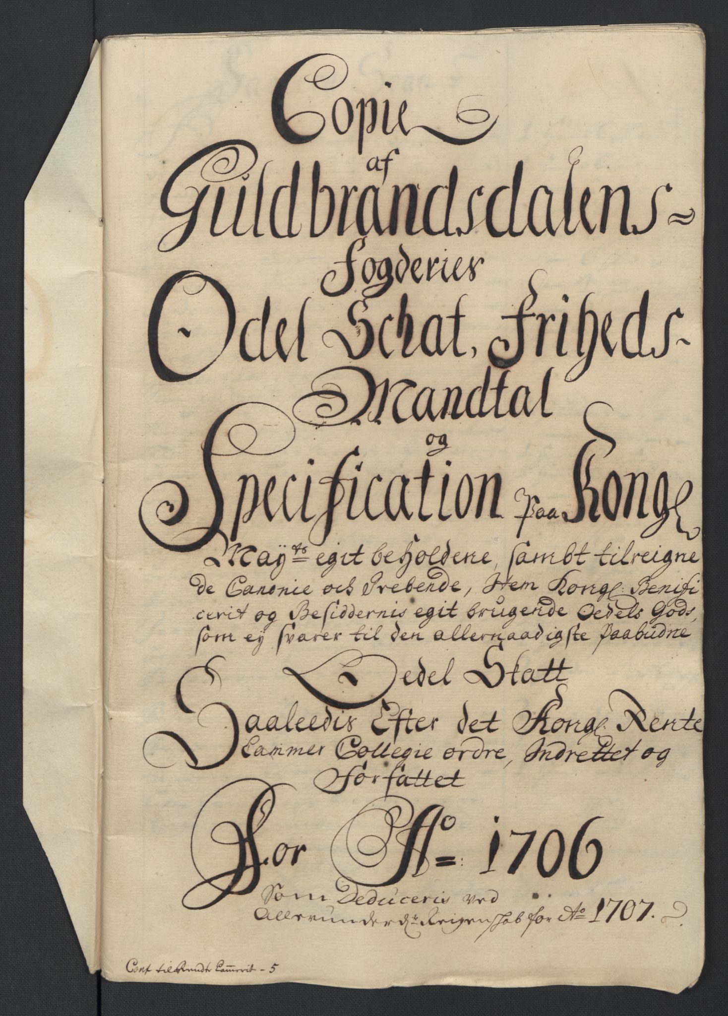 Rentekammeret inntil 1814, Reviderte regnskaper, Fogderegnskap, AV/RA-EA-4092/R17/L1178: Fogderegnskap Gudbrandsdal, 1705-1707, p. 345