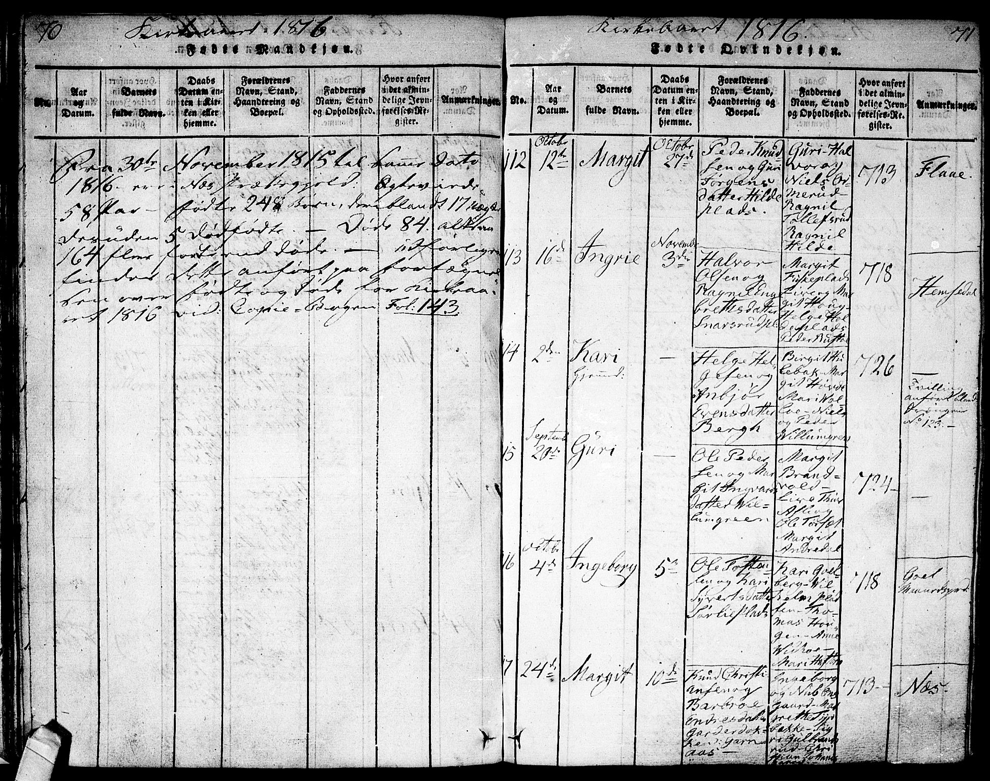 Nes kirkebøker, AV/SAKO-A-236/F/Fa/L0007: Parish register (official) no. 7, 1815-1823, p. 70-71