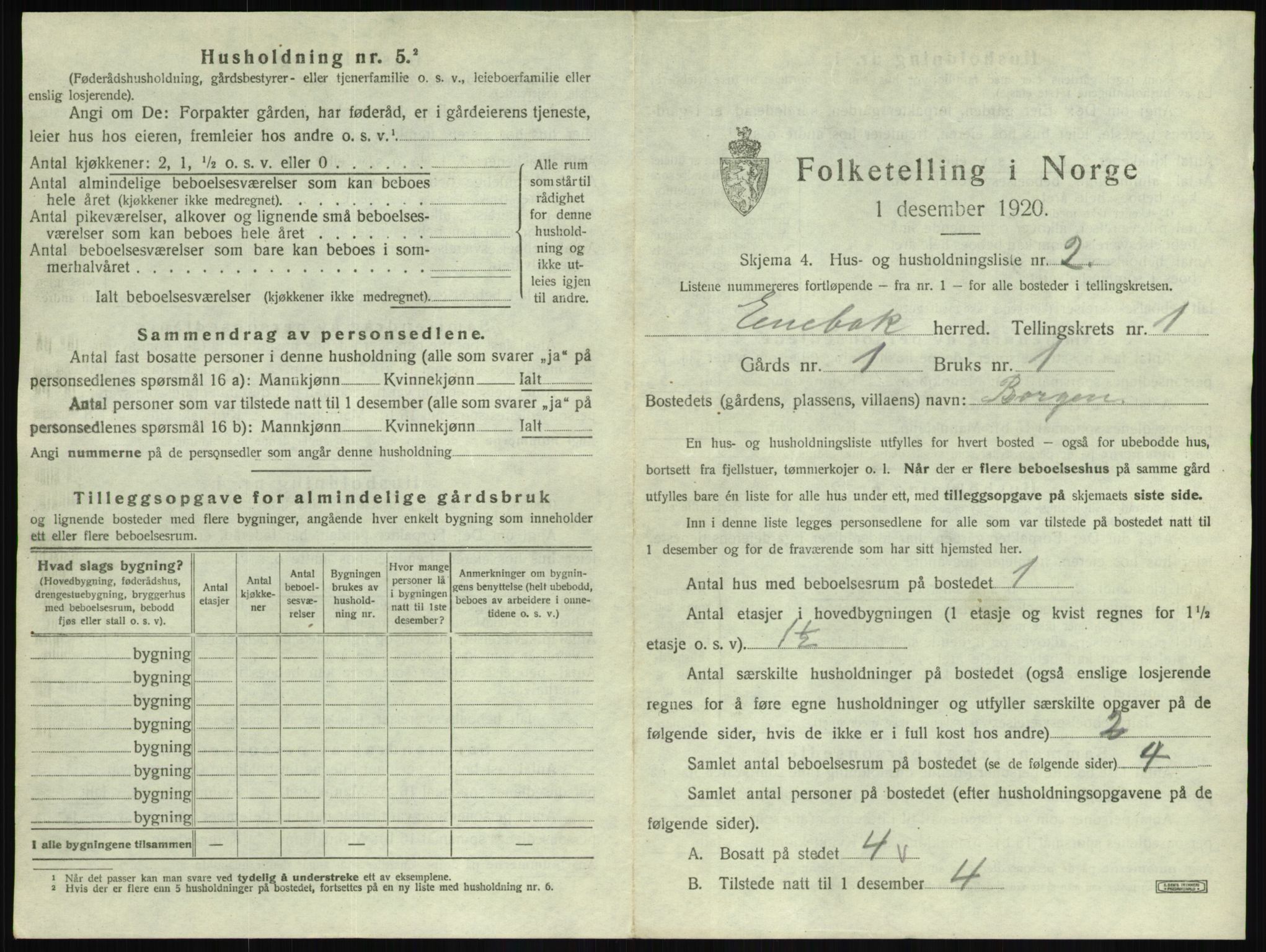 SAO, 1920 census for Enebakk, 1920, p. 42