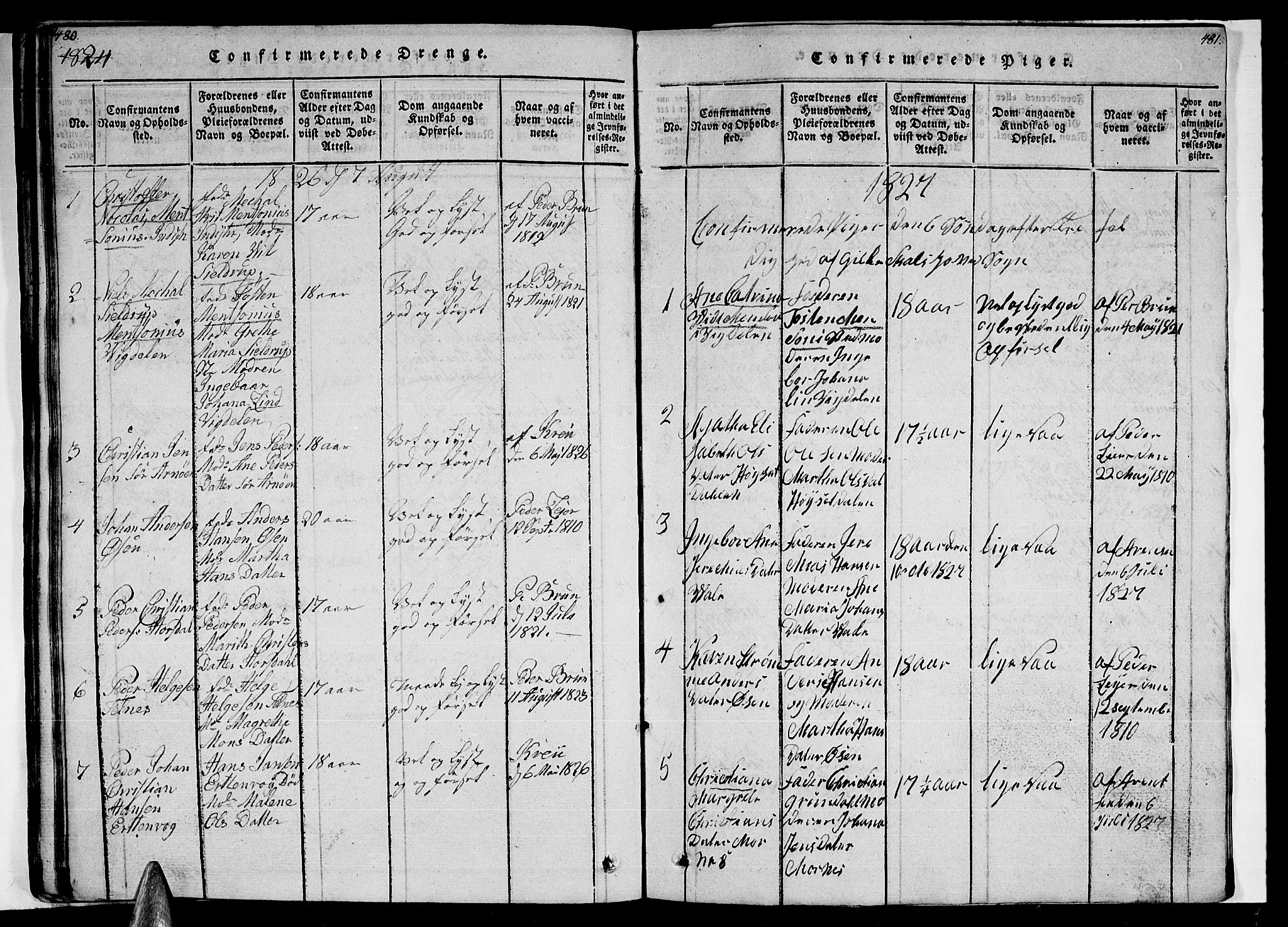 Ministerialprotokoller, klokkerbøker og fødselsregistre - Nordland, SAT/A-1459/805/L0105: Parish register (copy) no. 805C01, 1820-1839, p. 480-481