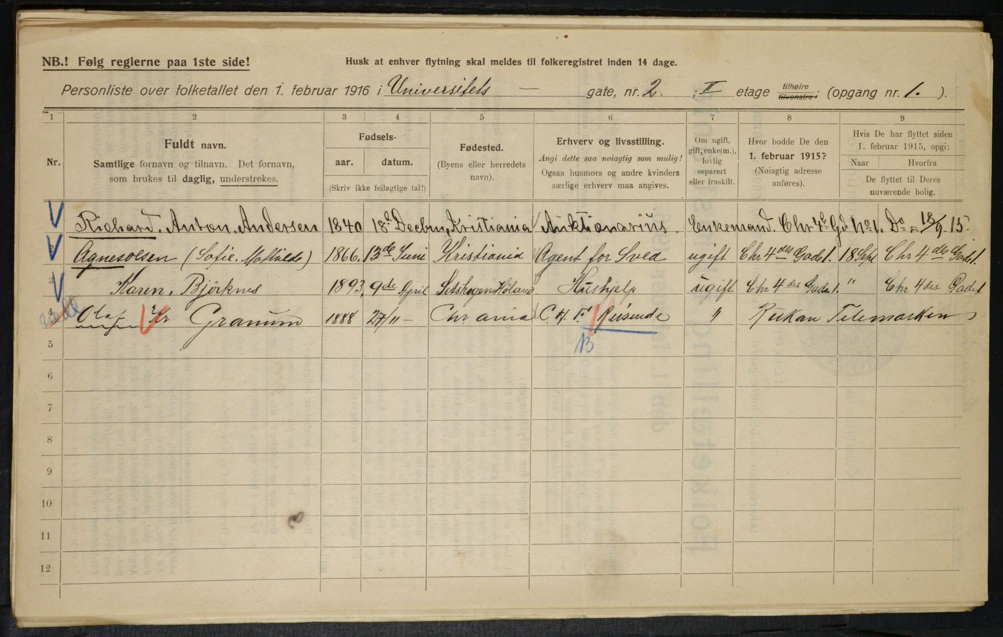 OBA, Municipal Census 1916 for Kristiania, 1916, p. 123667