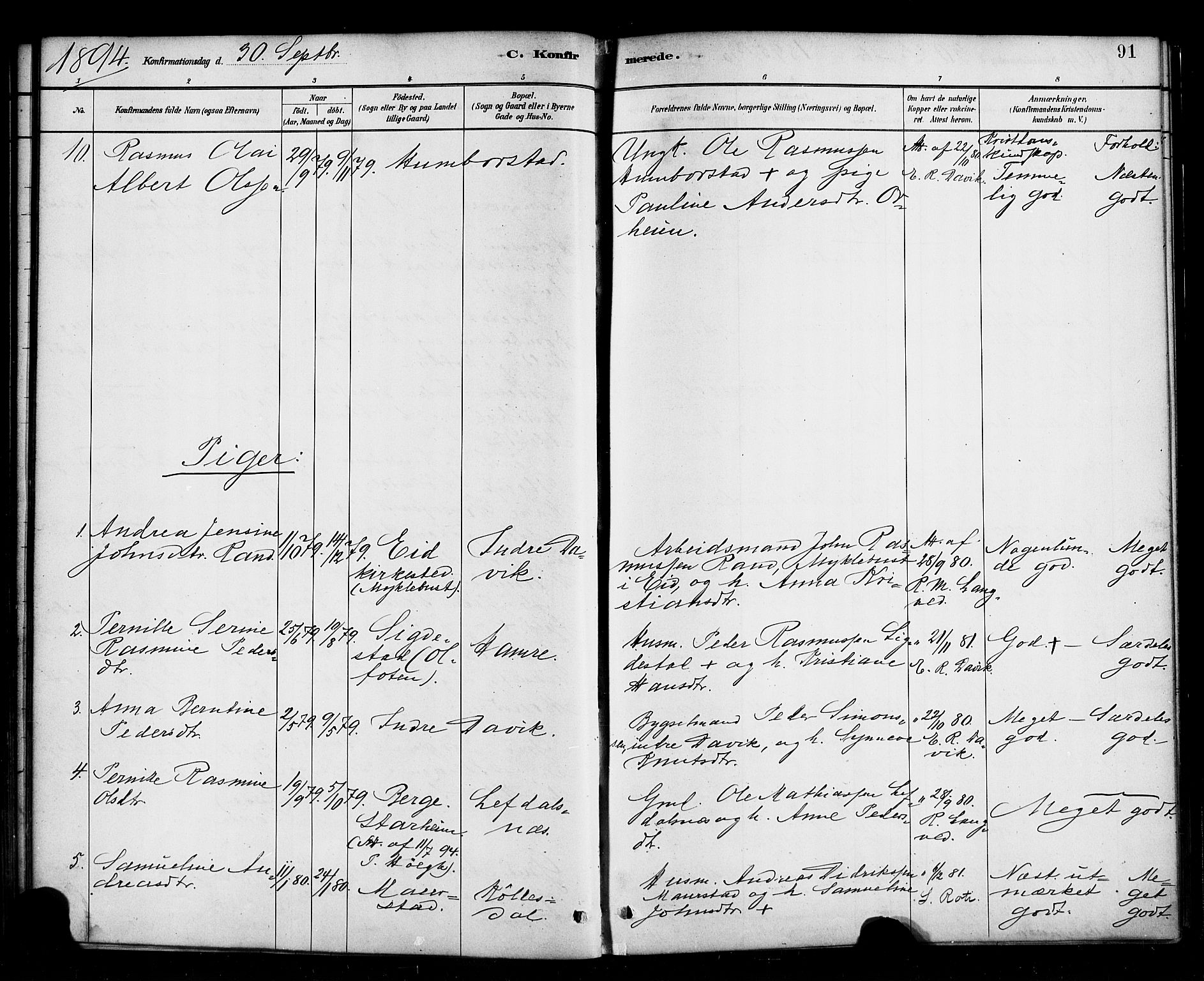 Davik sokneprestembete, AV/SAB-A-79701/H/Haa/Haab/L0001: Parish register (official) no. B 1, 1882-1900, p. 91