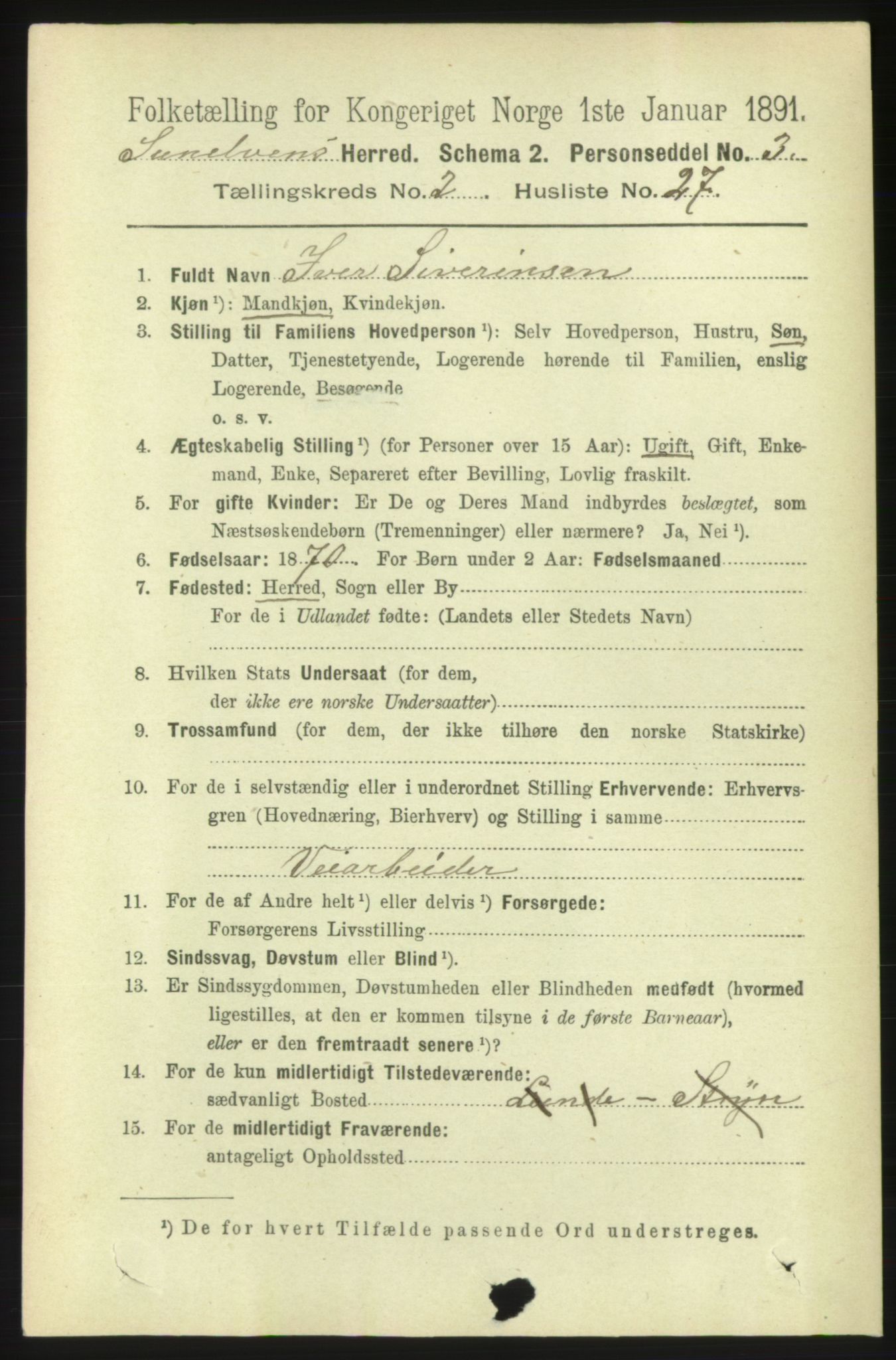 RA, 1891 census for 1523 Sunnylven, 1891, p. 579