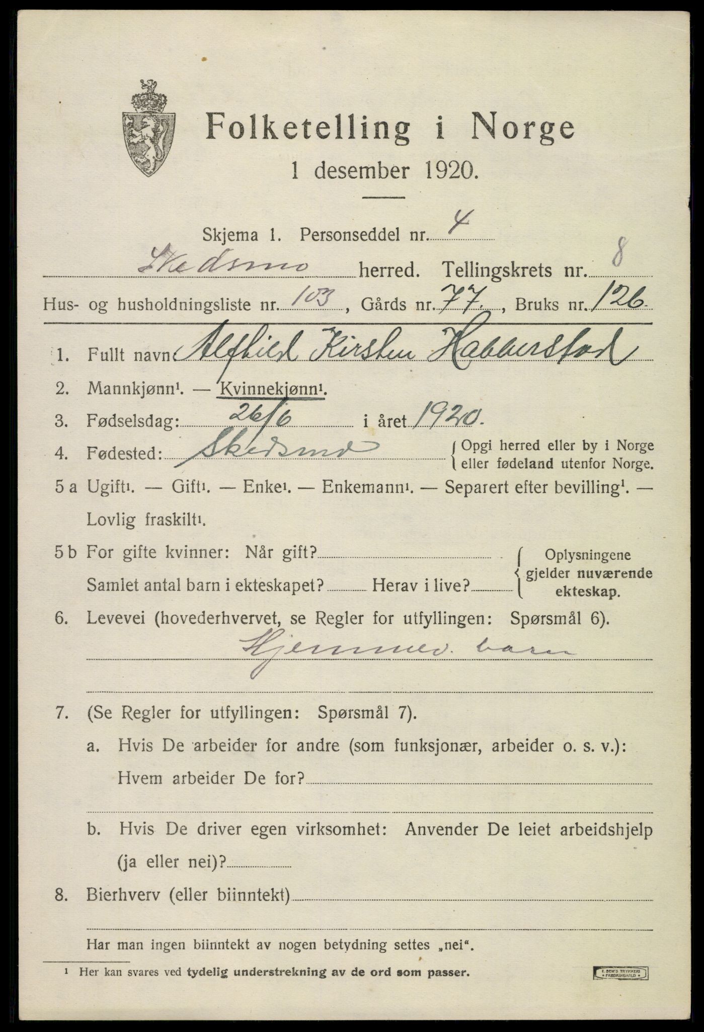 SAO, 1920 census for Skedsmo, 1920, p. 10517