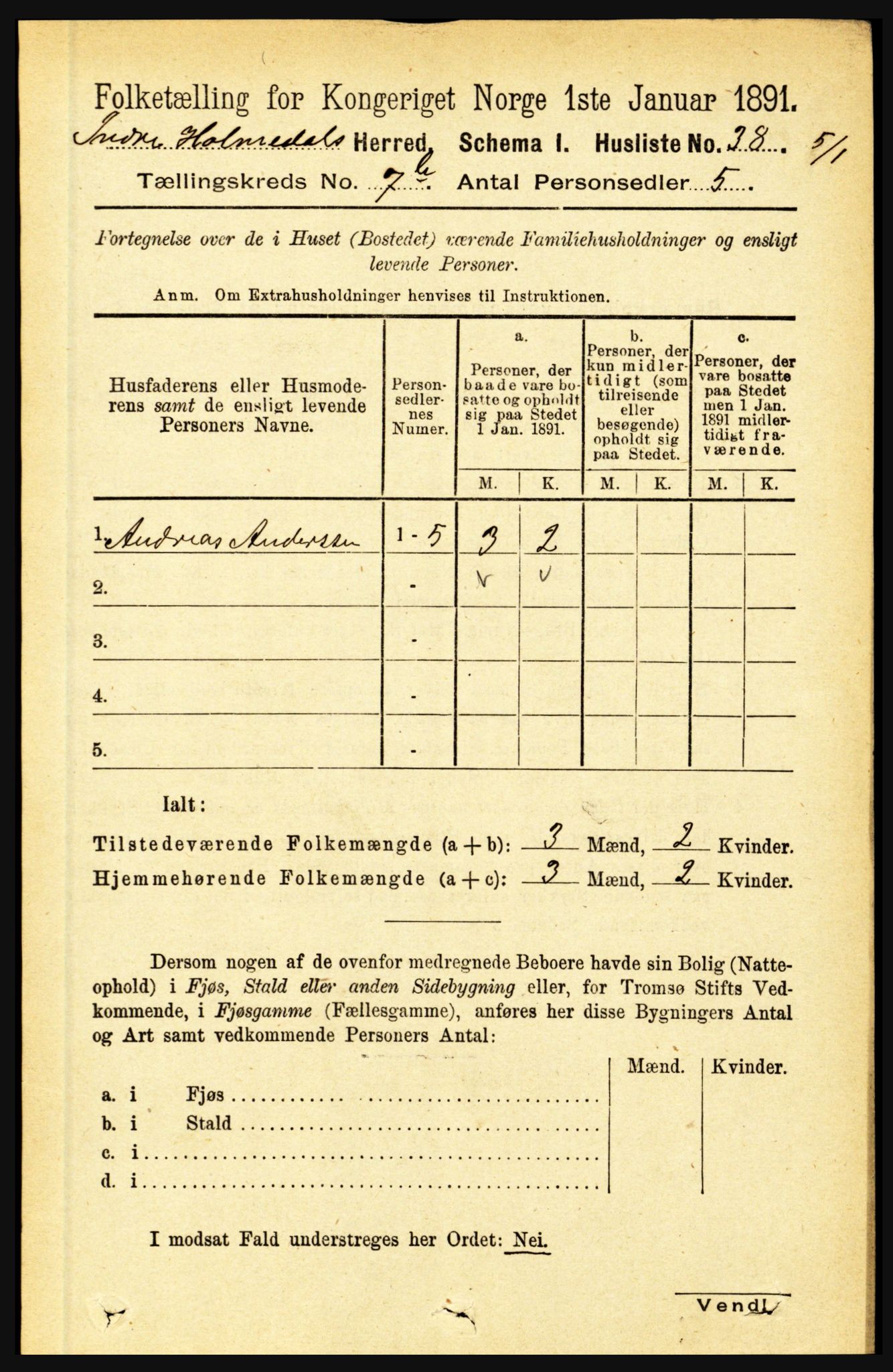 RA, 1891 census for 1430 Indre Holmedal, 1891, p. 3027