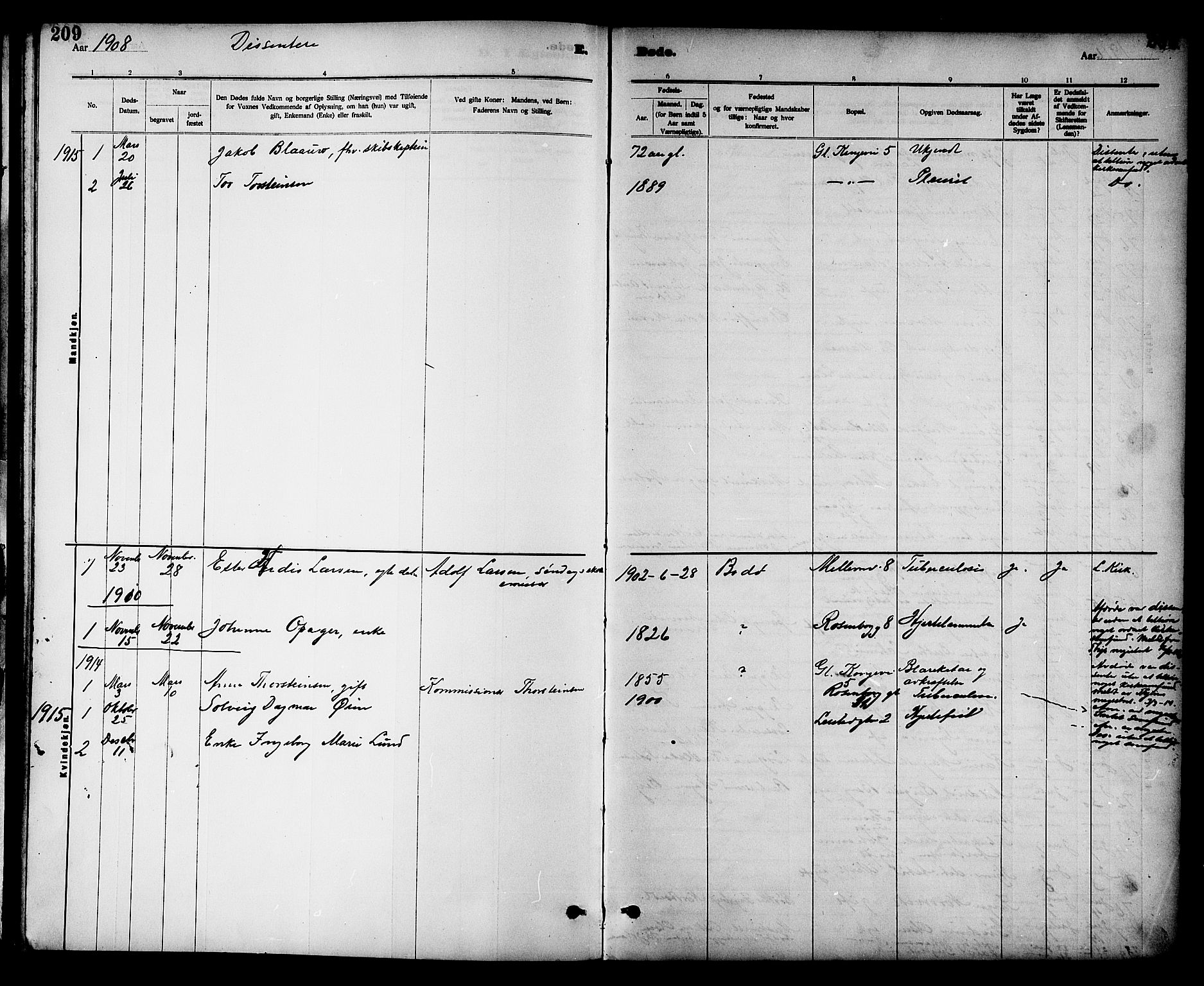 Ministerialprotokoller, klokkerbøker og fødselsregistre - Sør-Trøndelag, SAT/A-1456/605/L0255: Parish register (copy) no. 605C02, 1908-1918, p. 209