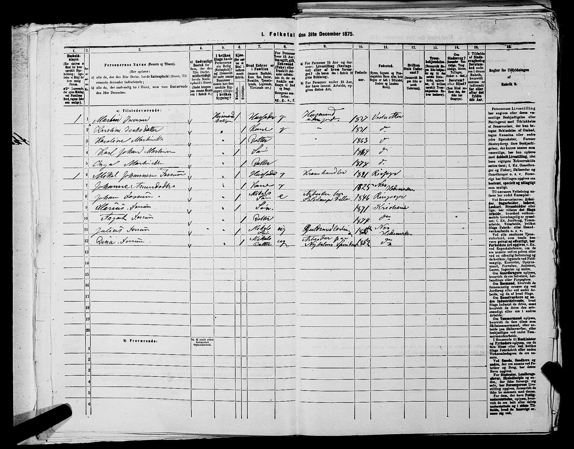 RA, 1875 census for 0218aP Vestre Aker, 1875, p. 1516