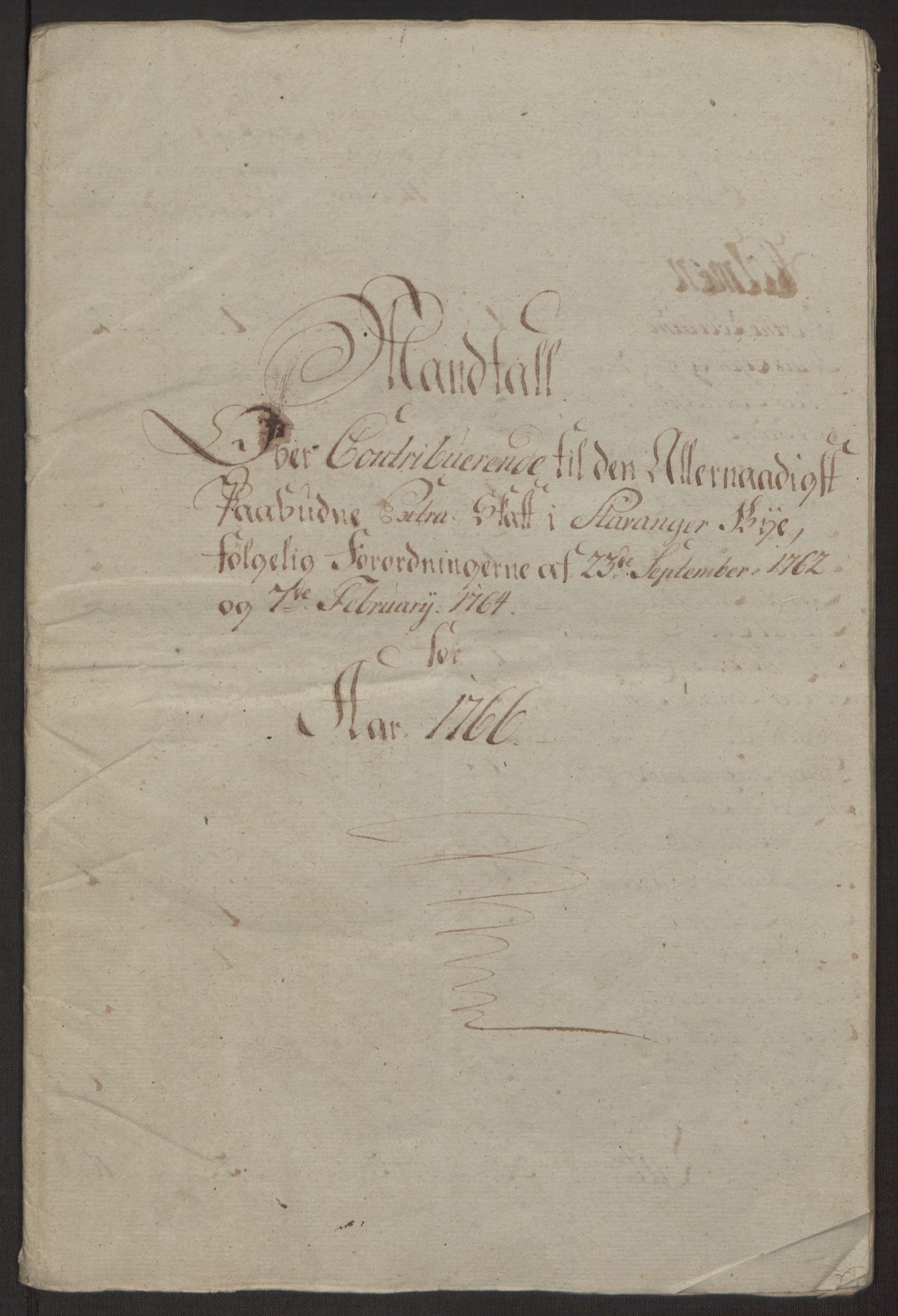 Rentekammeret inntil 1814, Reviderte regnskaper, Byregnskaper, AV/RA-EA-4066/R/Ro/L0305/0001: [O6] Kontribusjonsregnskap / Ekstraskatt, 1762-1768, p. 151