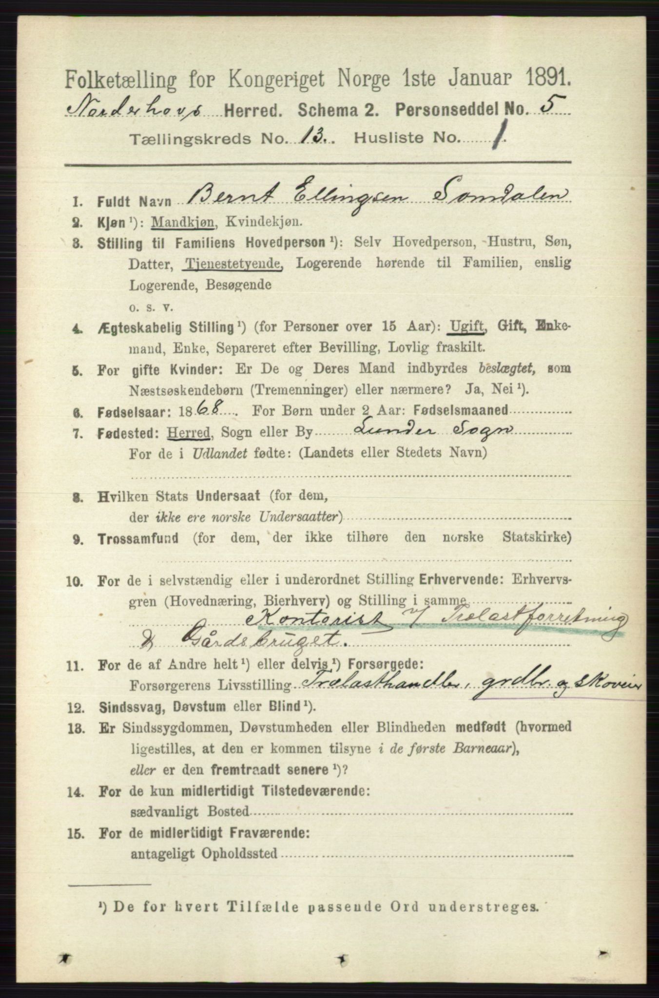 RA, 1891 census for 0613 Norderhov, 1891, p. 8884