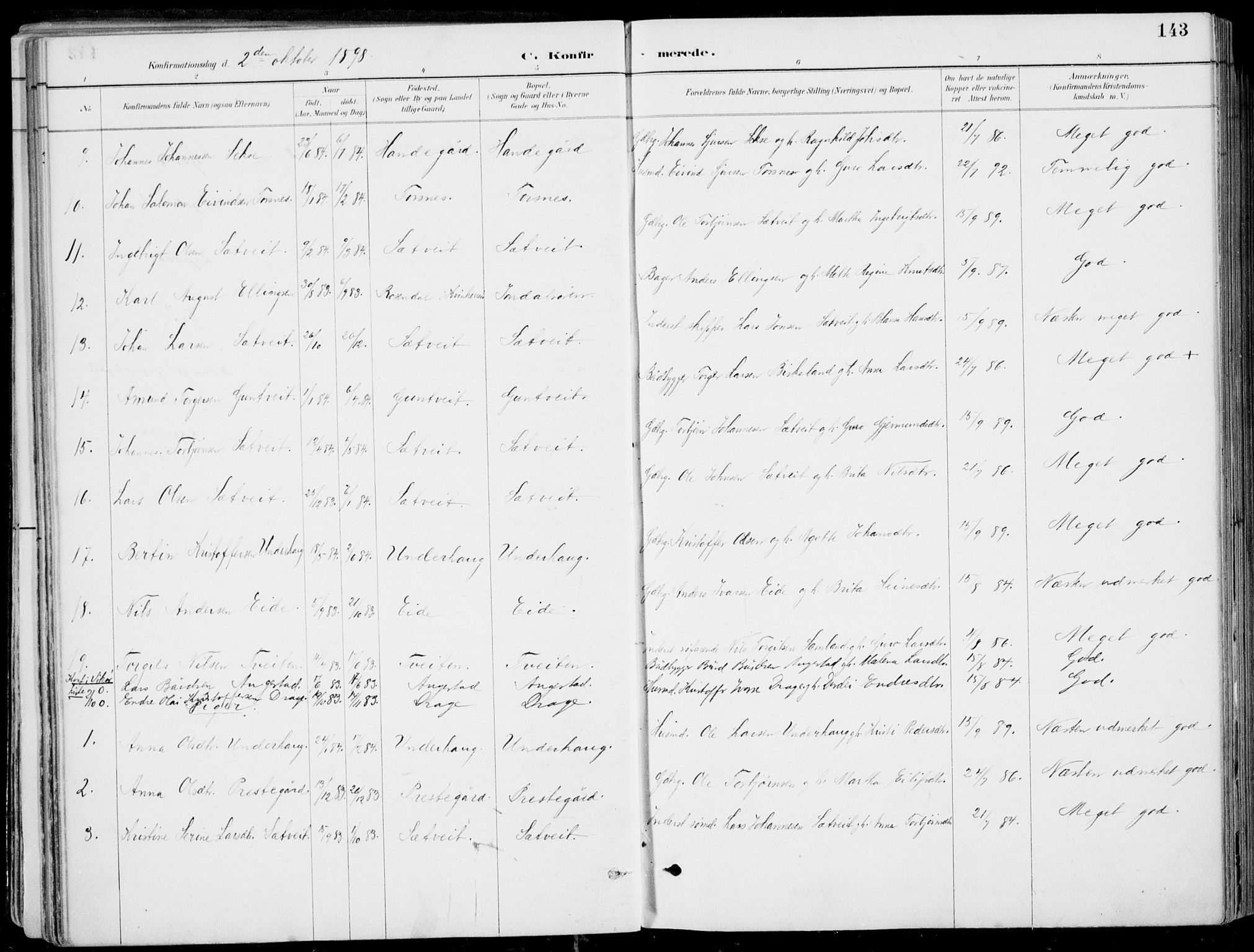 Strandebarm sokneprestembete, SAB/A-78401/H/Haa: Parish register (official) no. E  1, 1886-1908, p. 143
