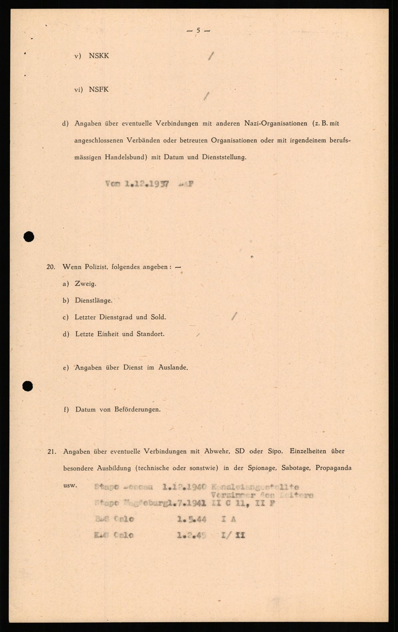 Forsvaret, Forsvarets overkommando II, RA/RAFA-3915/D/Db/L0022: CI Questionaires. Tyske okkupasjonsstyrker i Norge. Tyskere., 1945-1946, p. 448