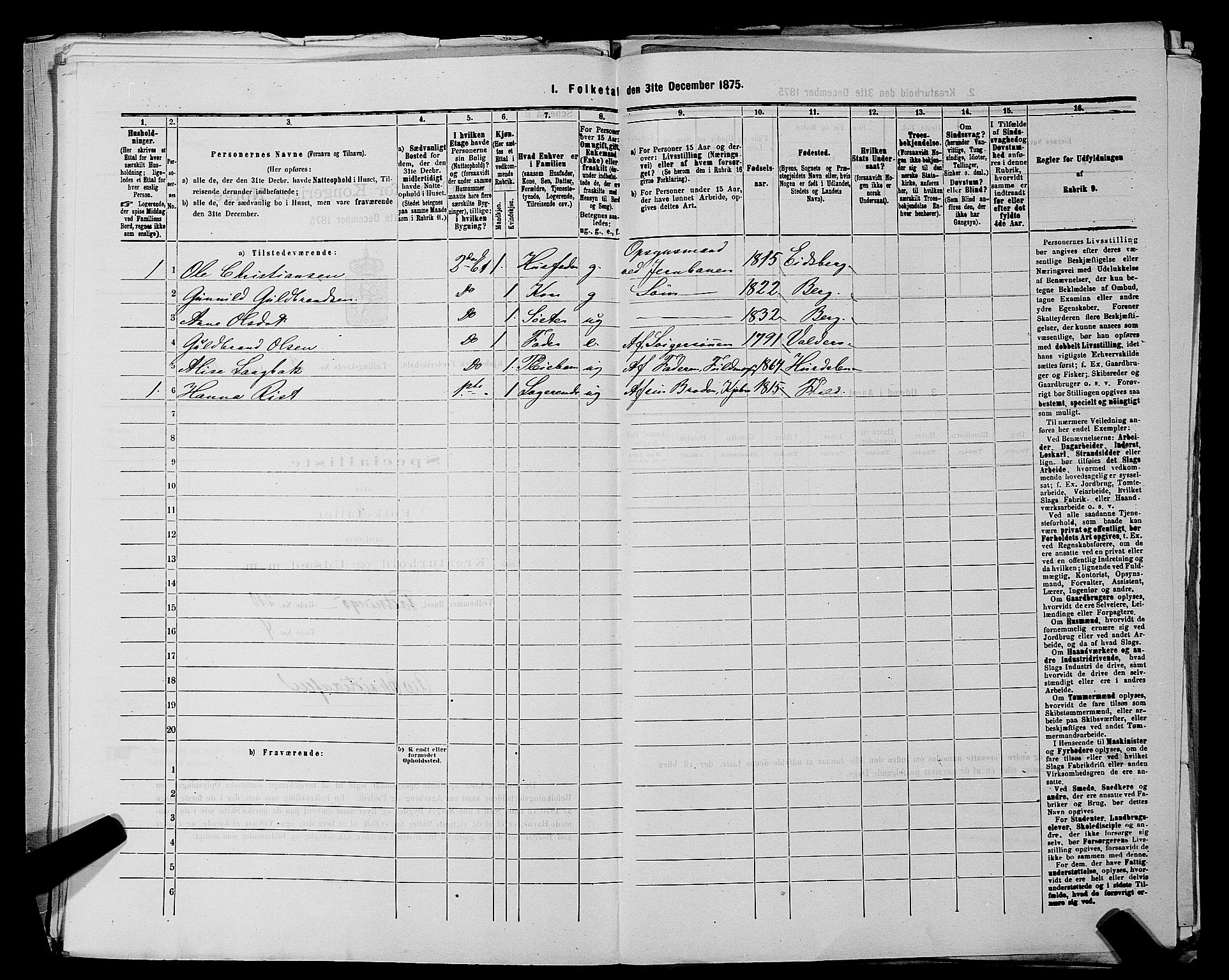 RA, 1875 census for 0101P Fredrikshald, 1875, p. 255
