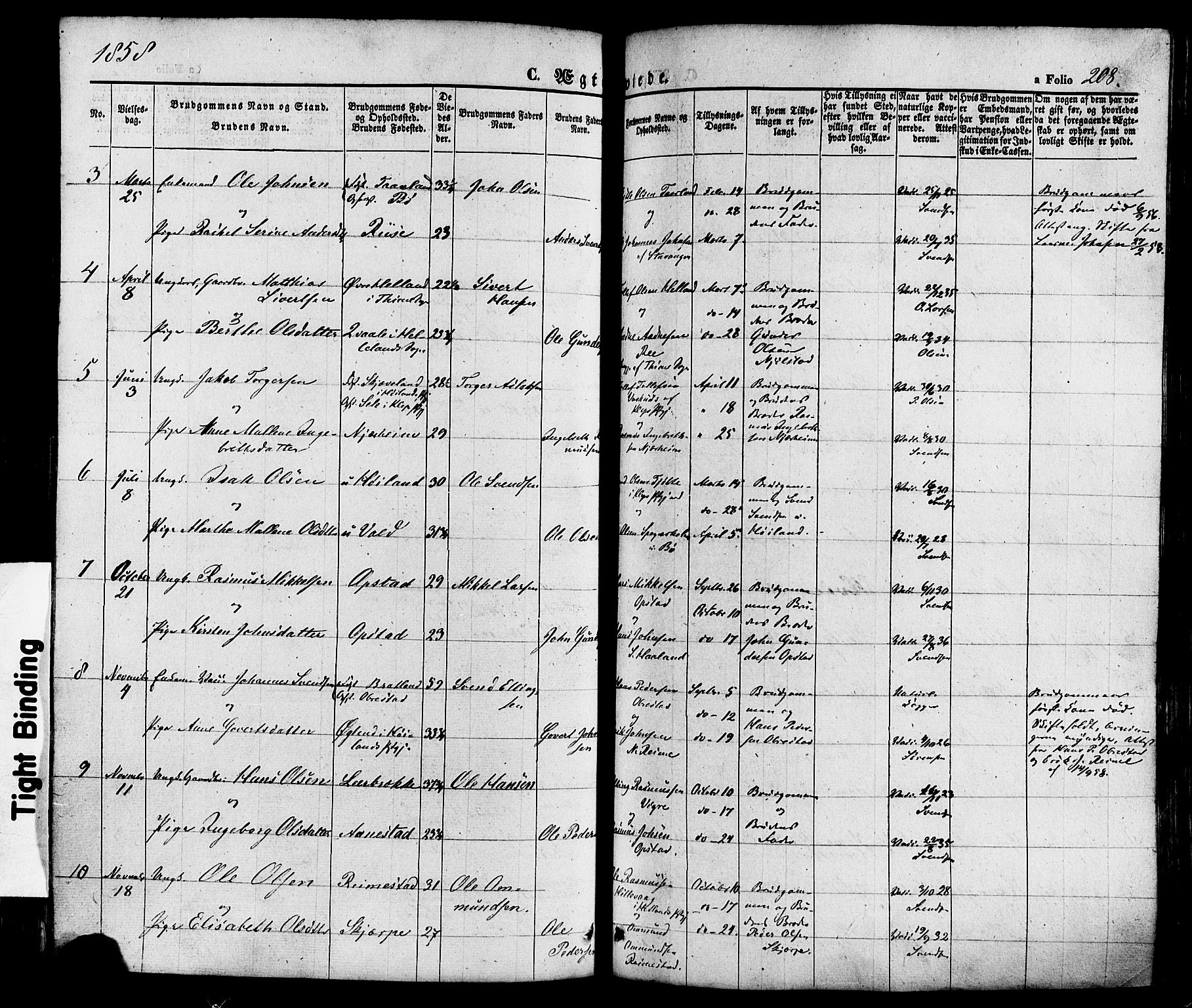 Hå sokneprestkontor, AV/SAST-A-101801/001/30BA/L0008: Parish register (official) no. A 7, 1853-1878, p. 208