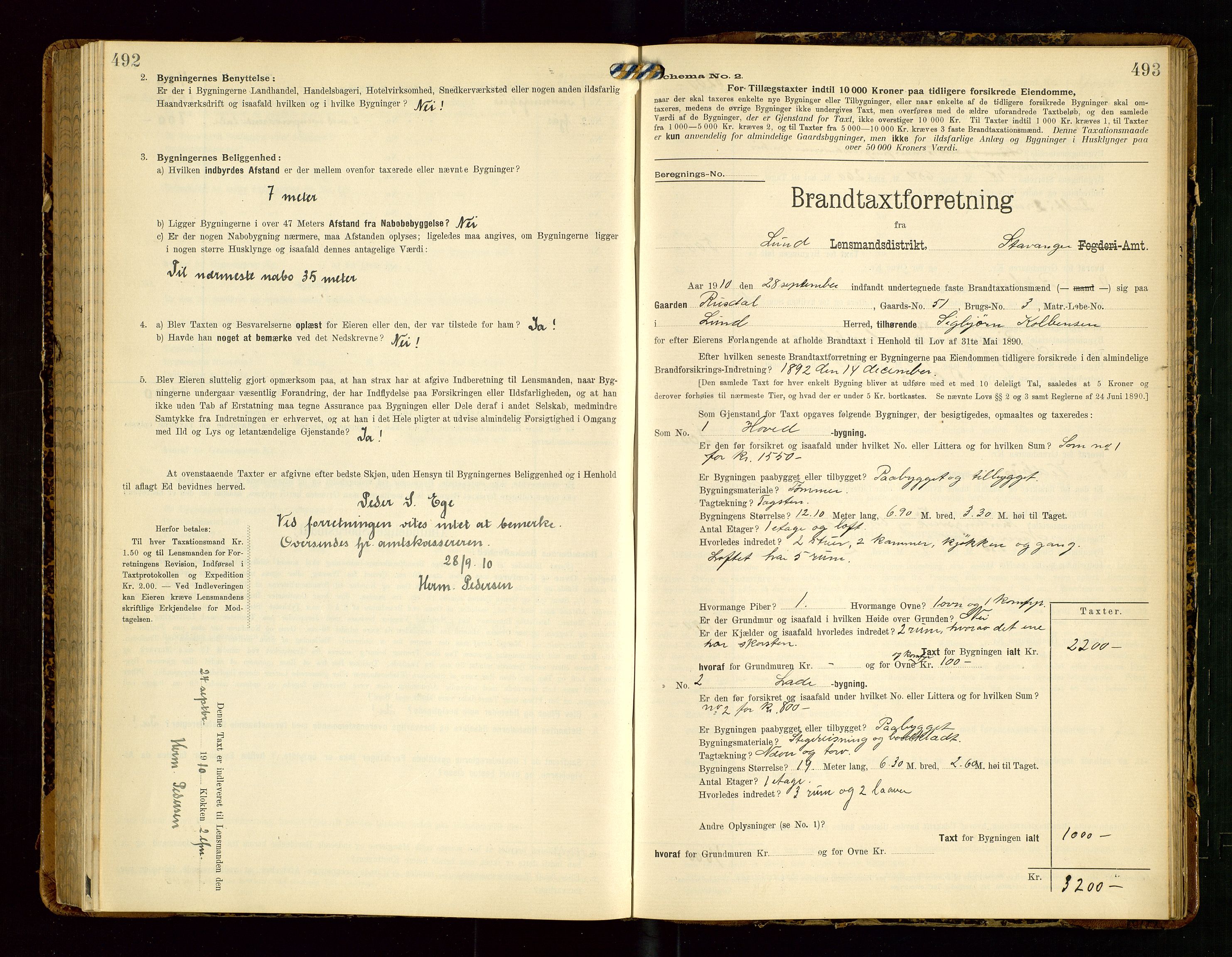 Lund lensmannskontor, AV/SAST-A-100303/Gob/L0002: "Brandtakstprotokol", 1908-1918, p. 492-493