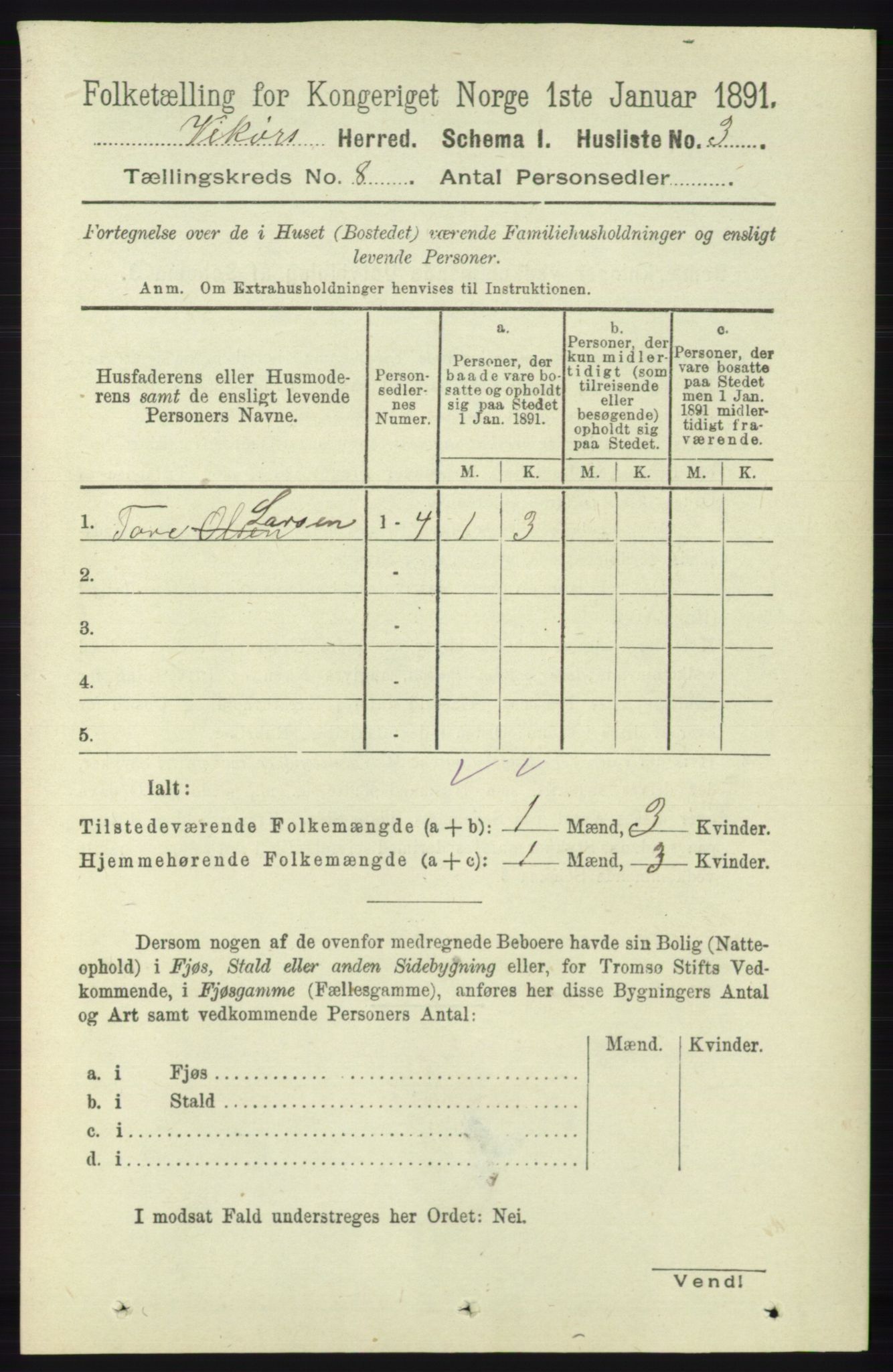 RA, 1891 census for 1238 Vikør, 1891, p. 2278