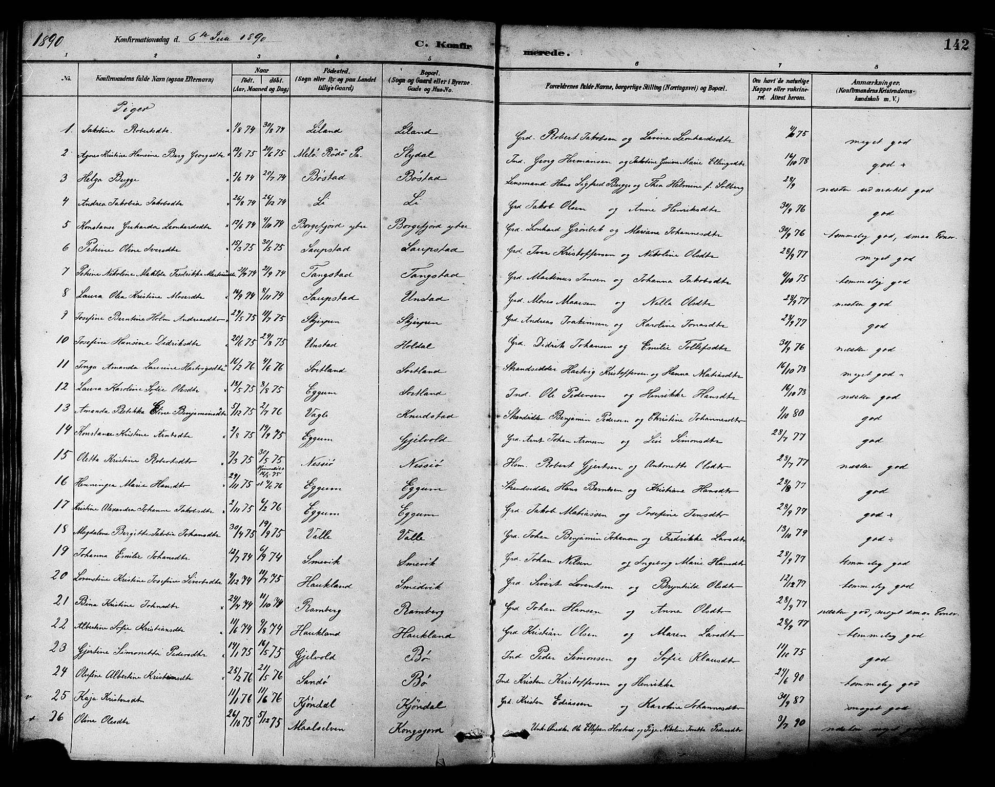 Ministerialprotokoller, klokkerbøker og fødselsregistre - Nordland, AV/SAT-A-1459/880/L1133: Parish register (official) no. 880A07, 1888-1898, p. 142