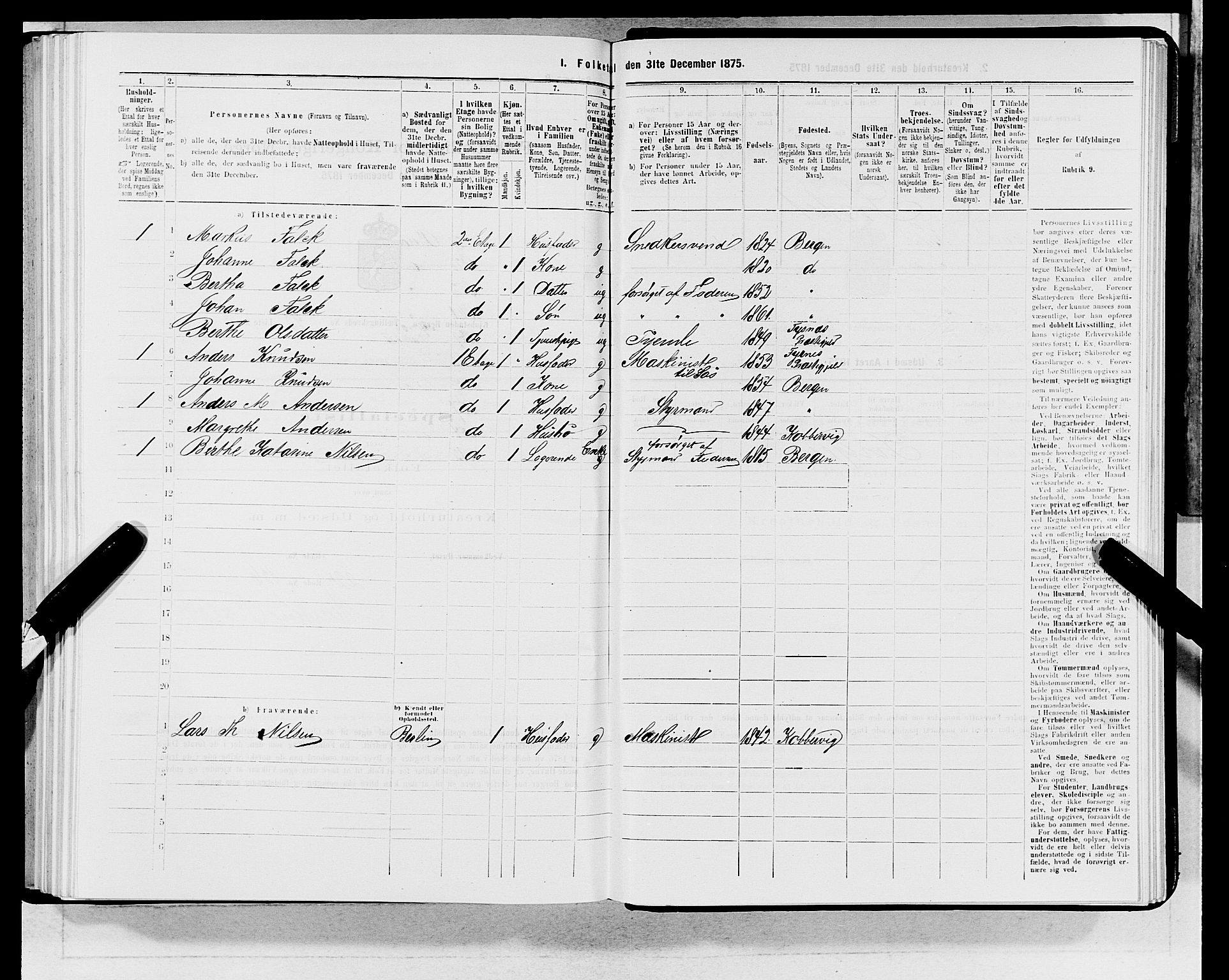 SAB, 1875 census for 1301 Bergen, 1875, p. 5109