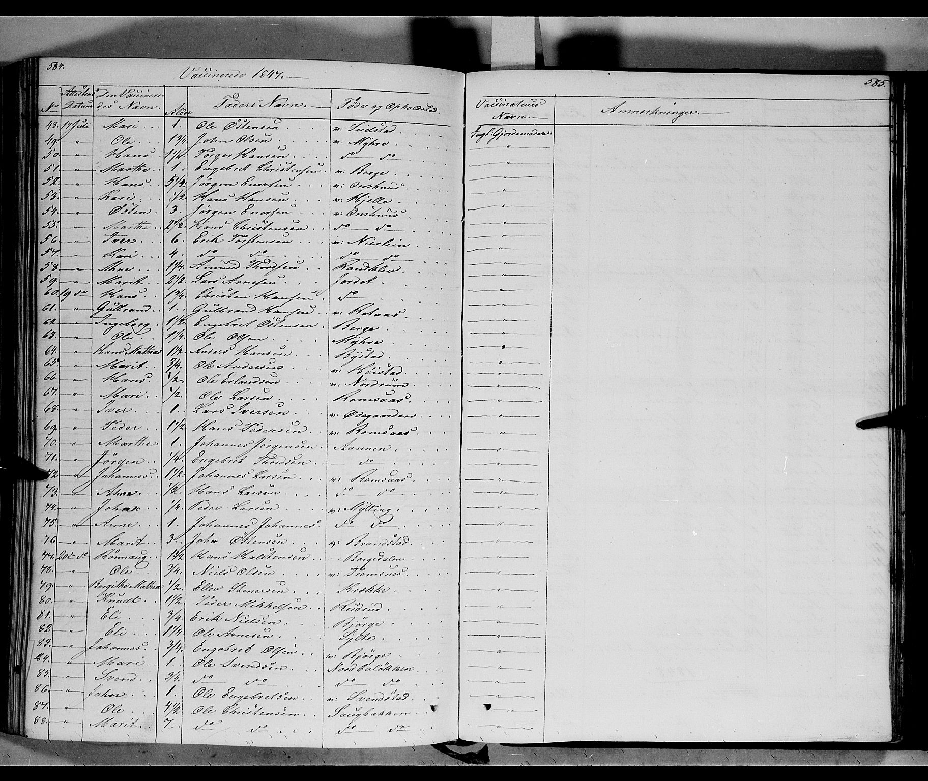 Ringebu prestekontor, AV/SAH-PREST-082/H/Ha/Haa/L0005: Parish register (official) no. 5, 1839-1848, p. 584-585