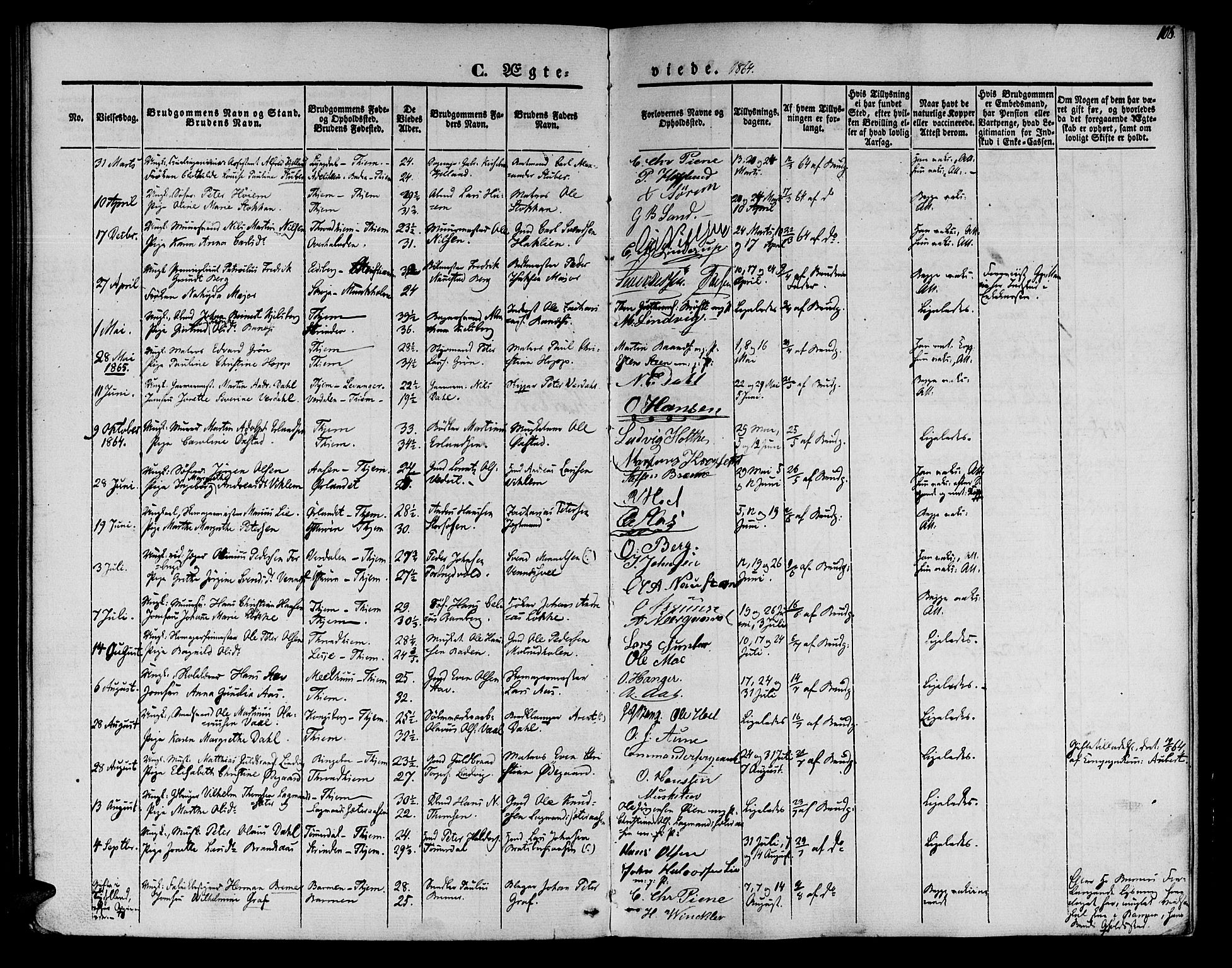 Ministerialprotokoller, klokkerbøker og fødselsregistre - Sør-Trøndelag, AV/SAT-A-1456/602/L0111: Parish register (official) no. 602A09, 1844-1867, p. 108