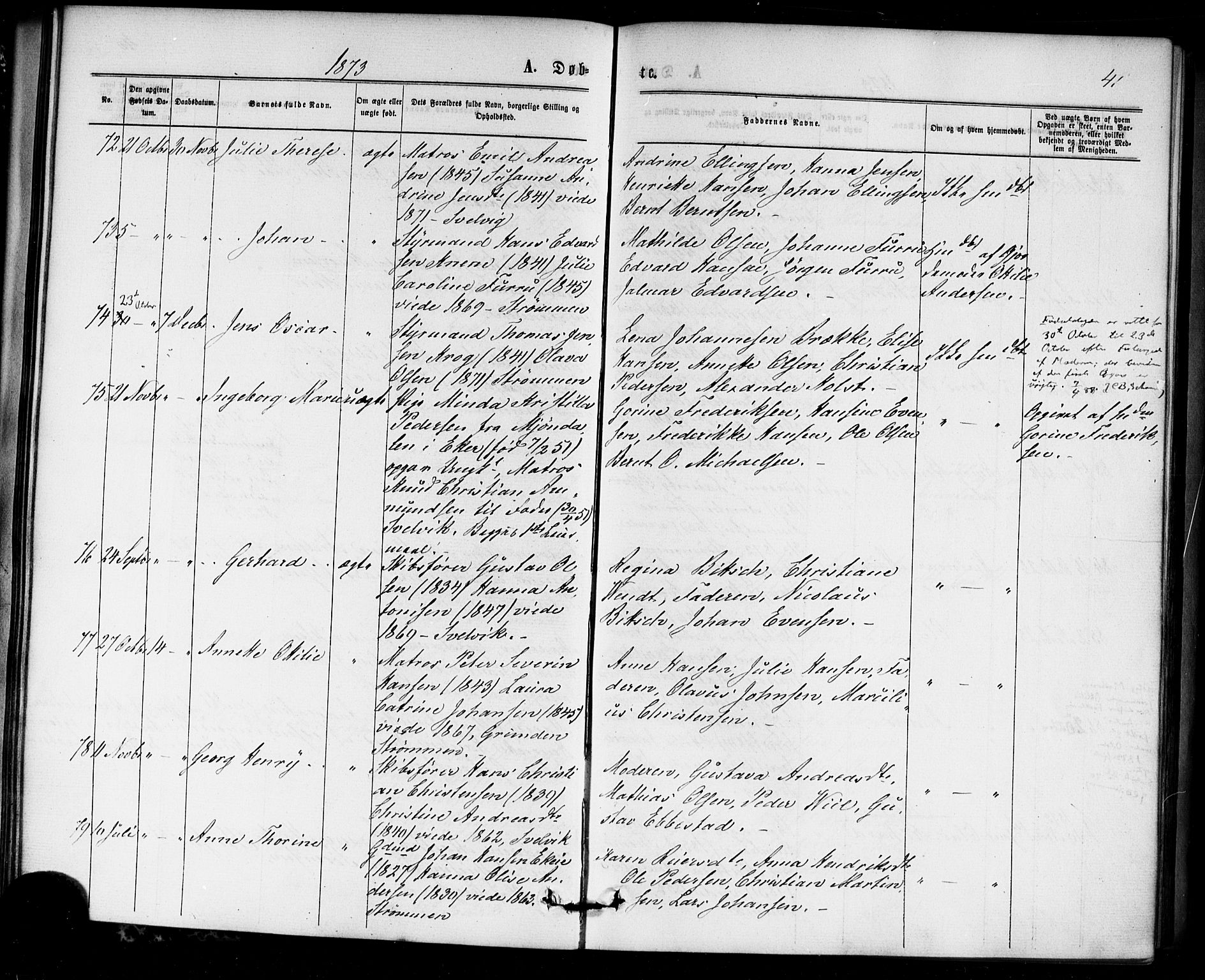 Strømm kirkebøker, AV/SAKO-A-322/F/Fa/L0002: Parish register (official) no. I 2, 1870-1877, p. 41