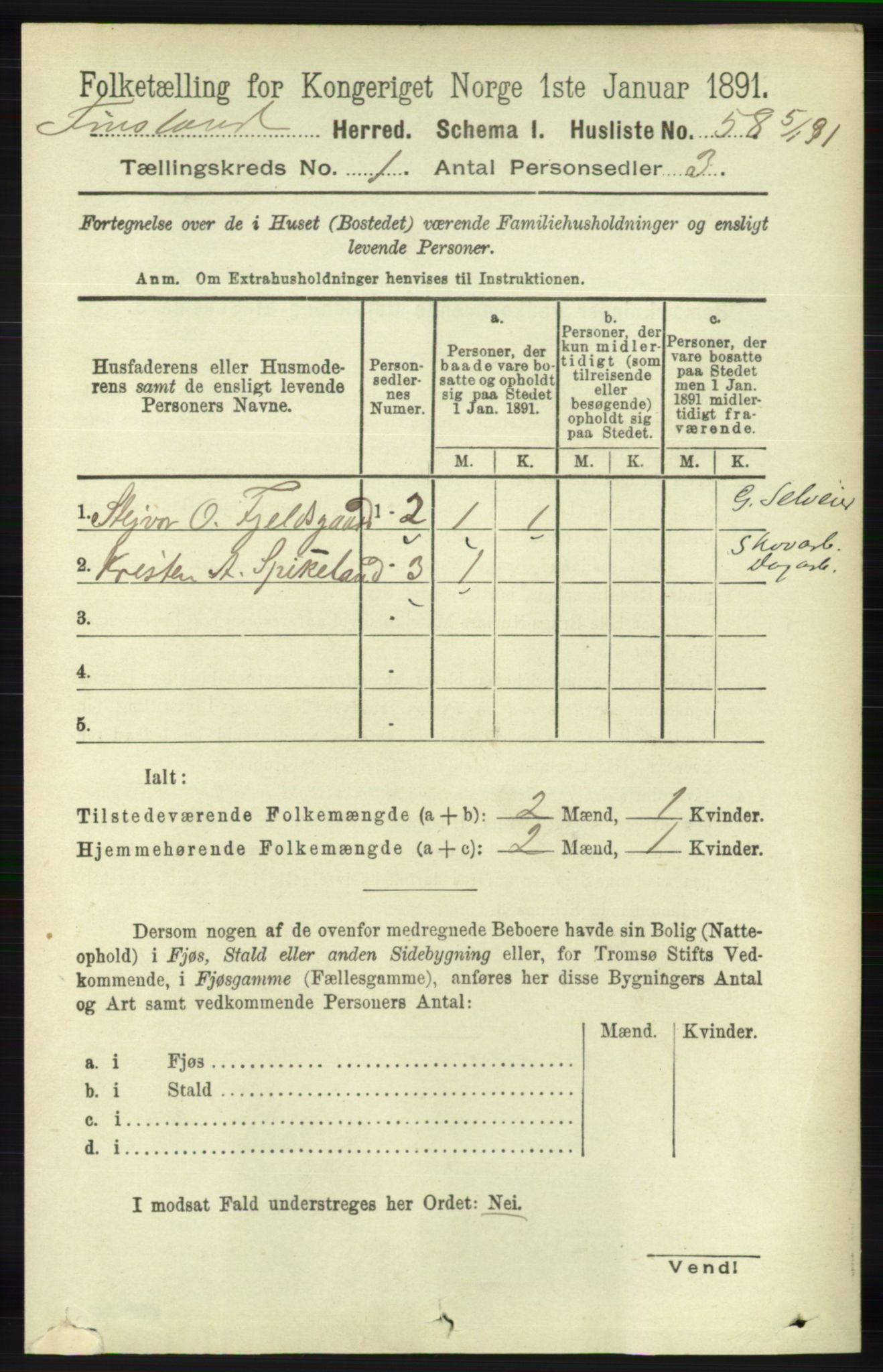 RA, 1891 census for 1023 Finsland, 1891, p. 72