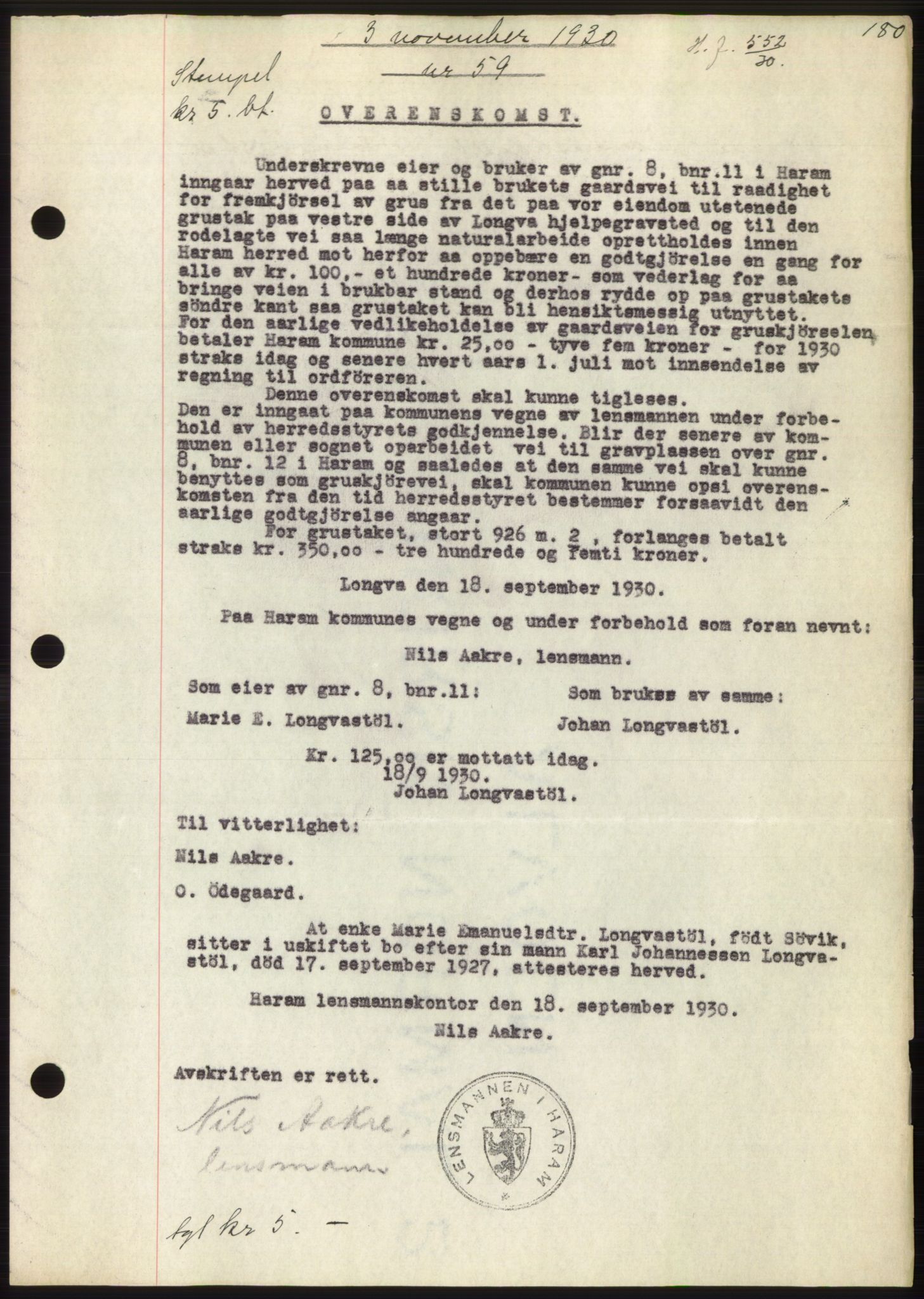 Nordre Sunnmøre sorenskriveri, AV/SAT-A-0006/1/2/2C/2Ca/L0047: Mortgage book no. 47, 1930-1931, Deed date: 03.11.1930