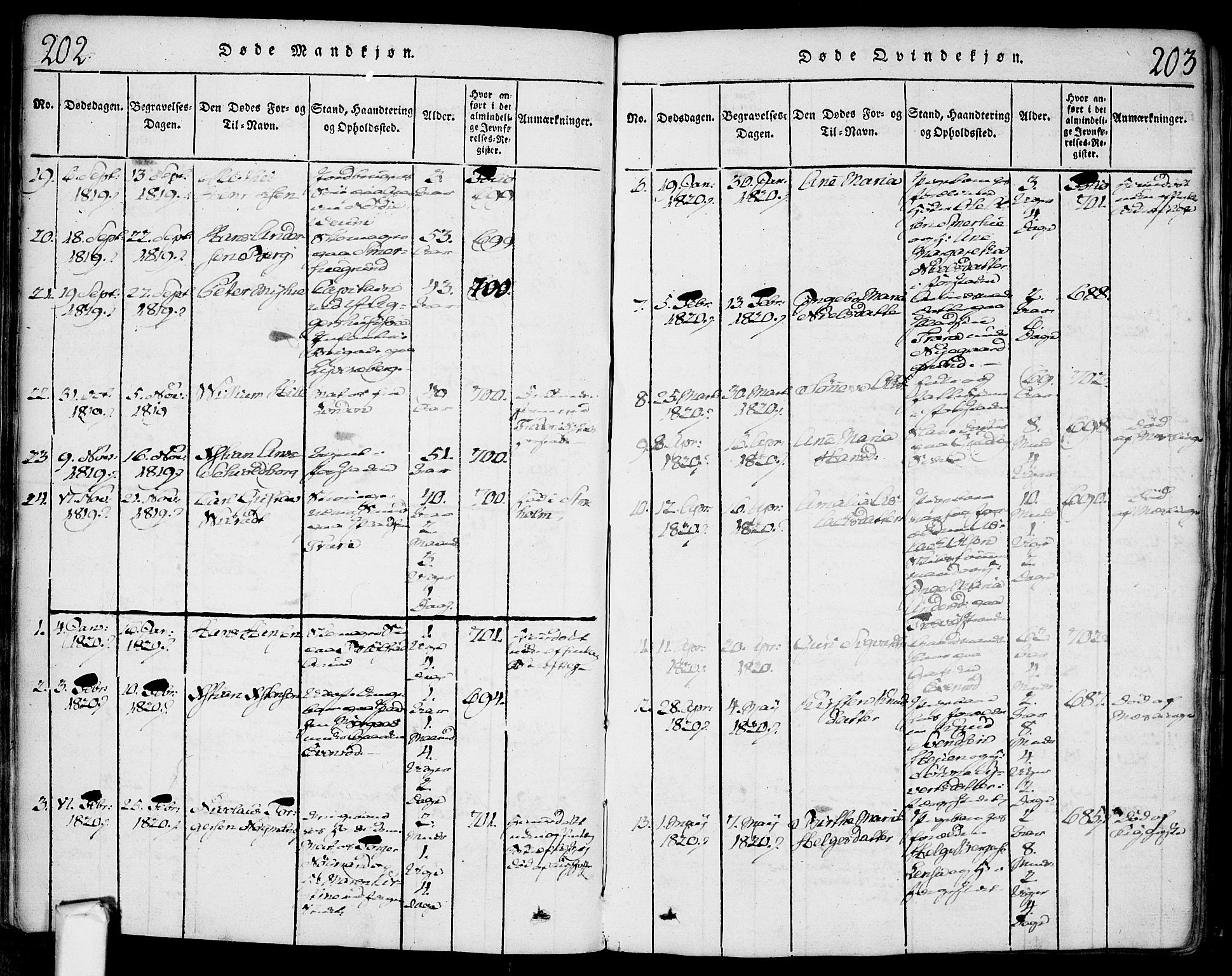 Glemmen prestekontor Kirkebøker, SAO/A-10908/F/Fa/L0004: Parish register (official) no. 4, 1816-1838, p. 202-203