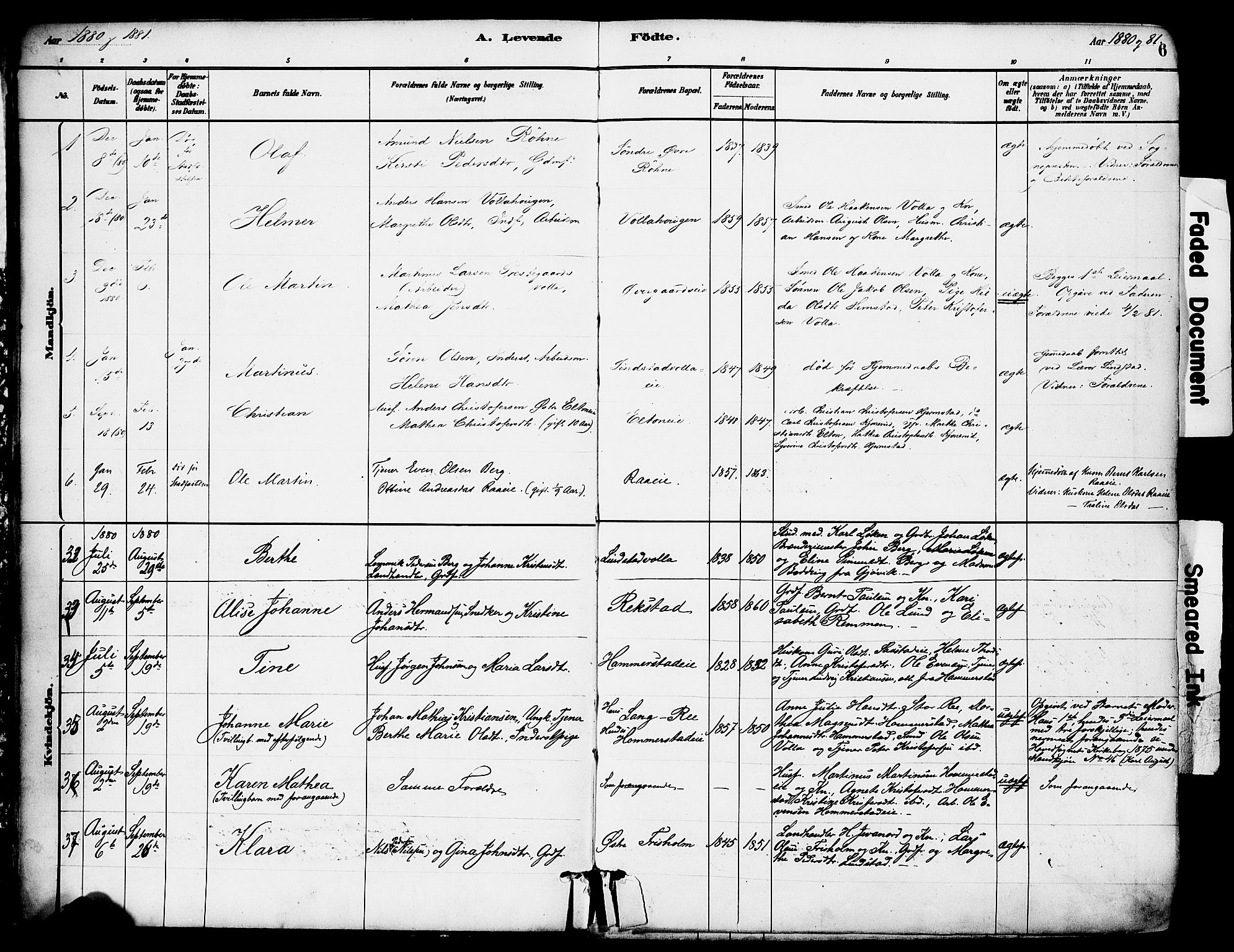 Stange prestekontor, SAH/PREST-002/K/L0017: Parish register (official) no. 17, 1880-1893, p. 6
