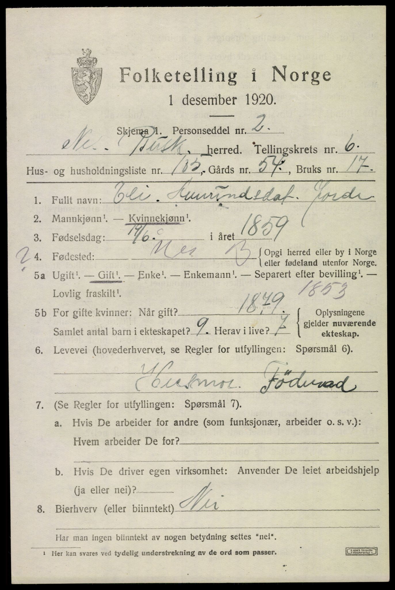 SAKO, 1920 census for Nes (Buskerud), 1920, p. 4332