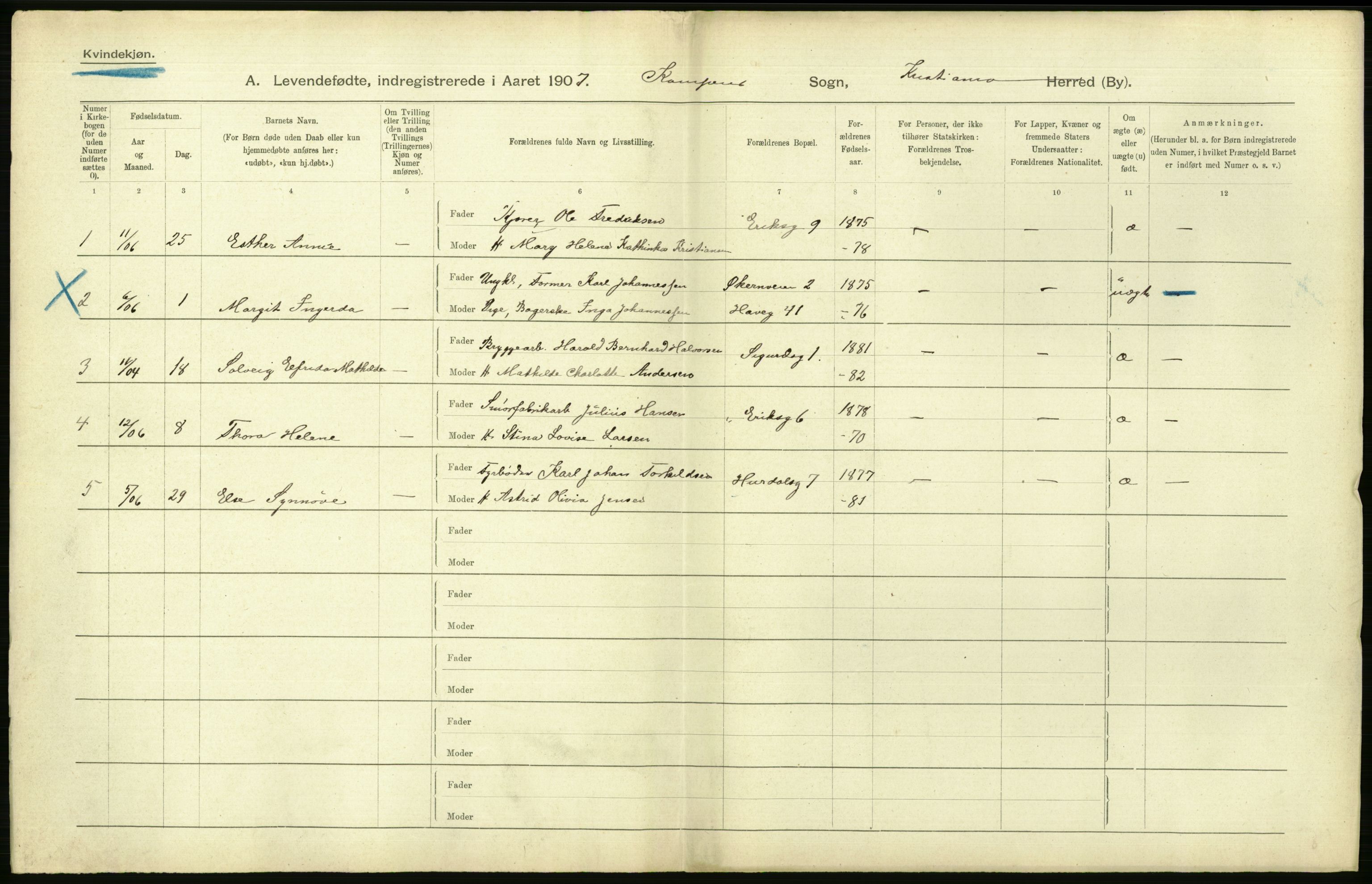 Statistisk sentralbyrå, Sosiodemografiske emner, Befolkning, AV/RA-S-2228/D/Df/Dfa/Dfae/L0007: Kristiania: Levendefødte menn og kvinner., 1907, p. 538