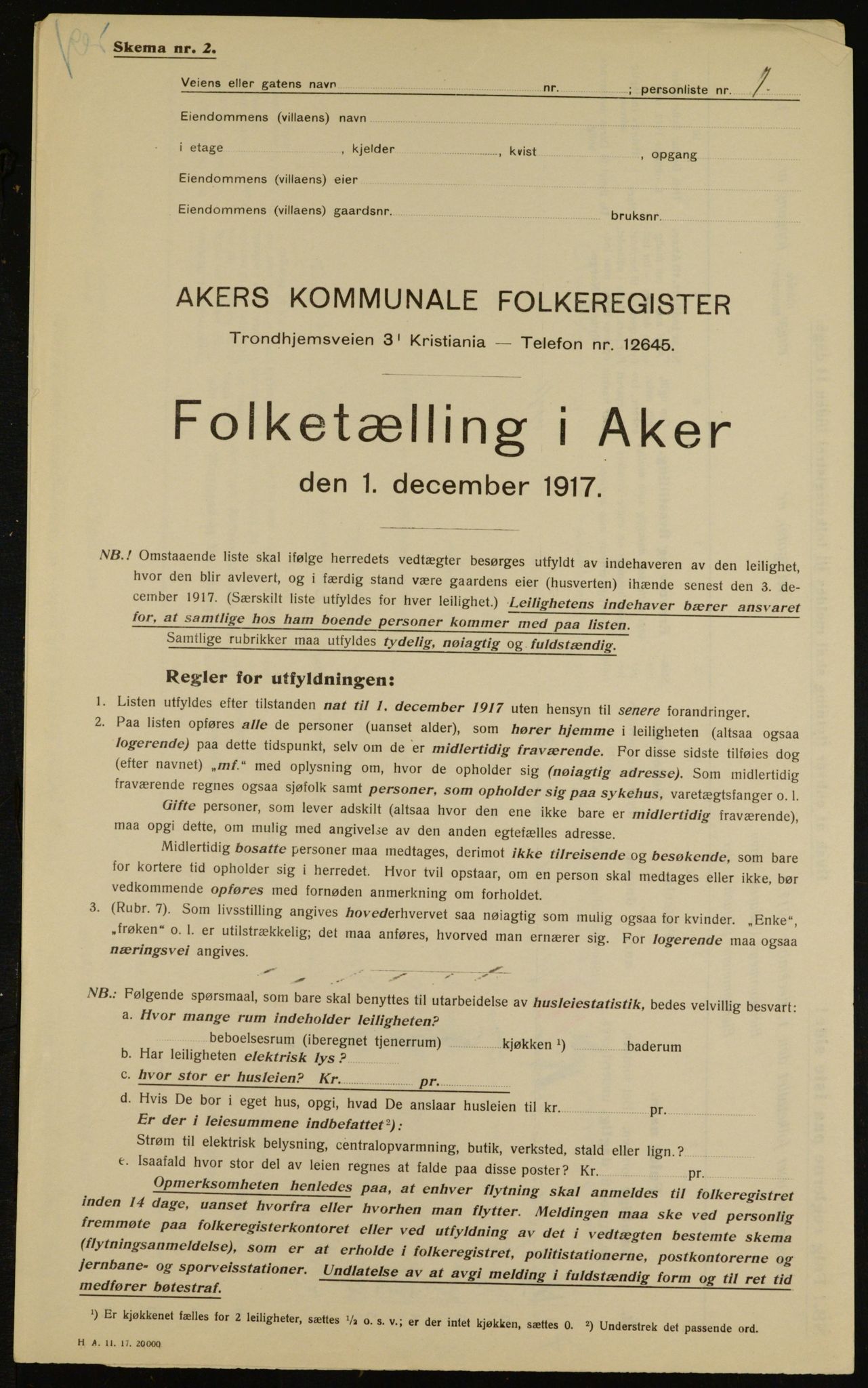 OBA, Municipal Census 1917 for Aker, 1917, p. 10392