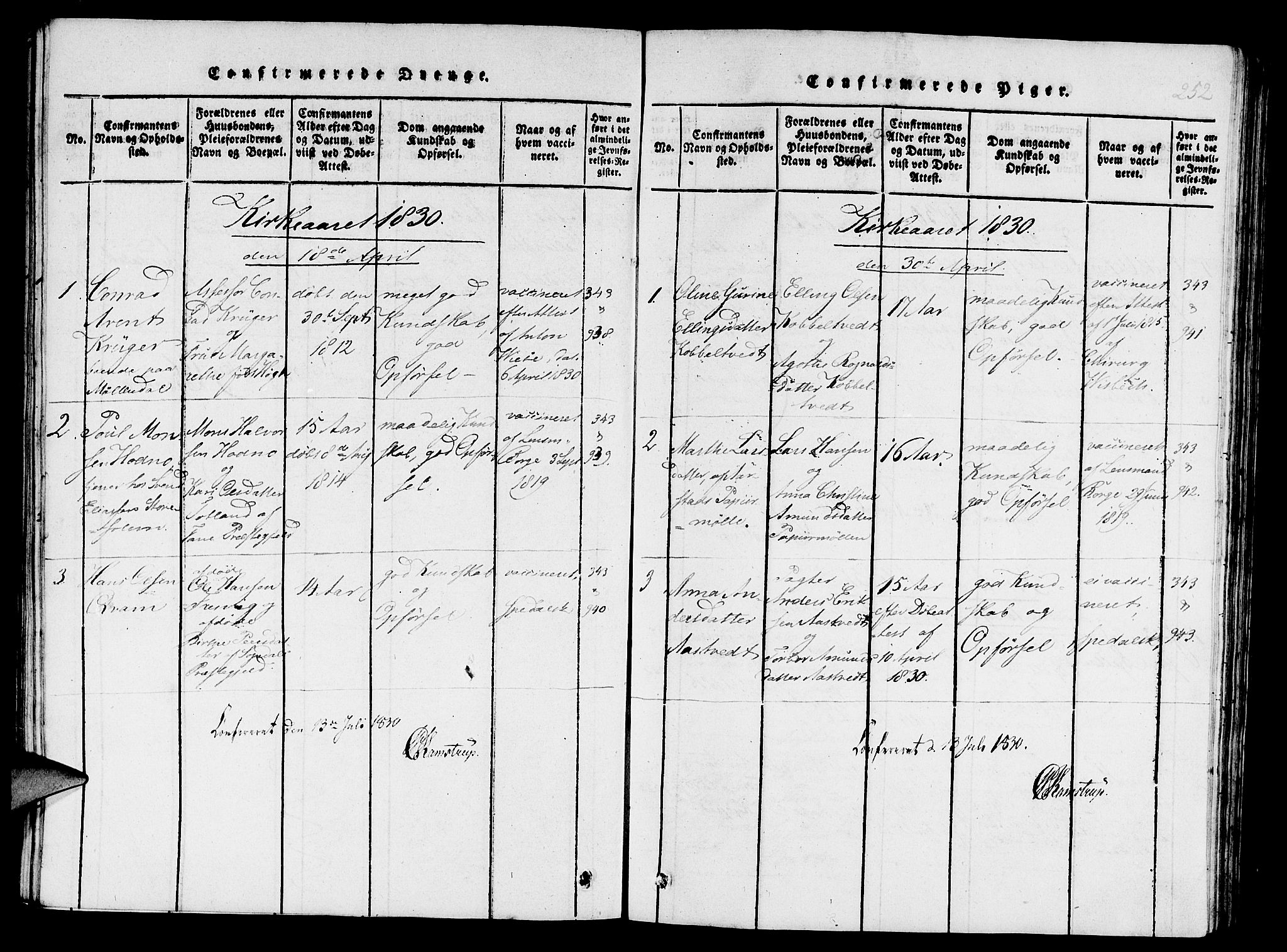 St. Jørgens hospital og Årstad sokneprestembete, SAB/A-99934: Parish register (copy) no. A 1, 1816-1843, p. 252