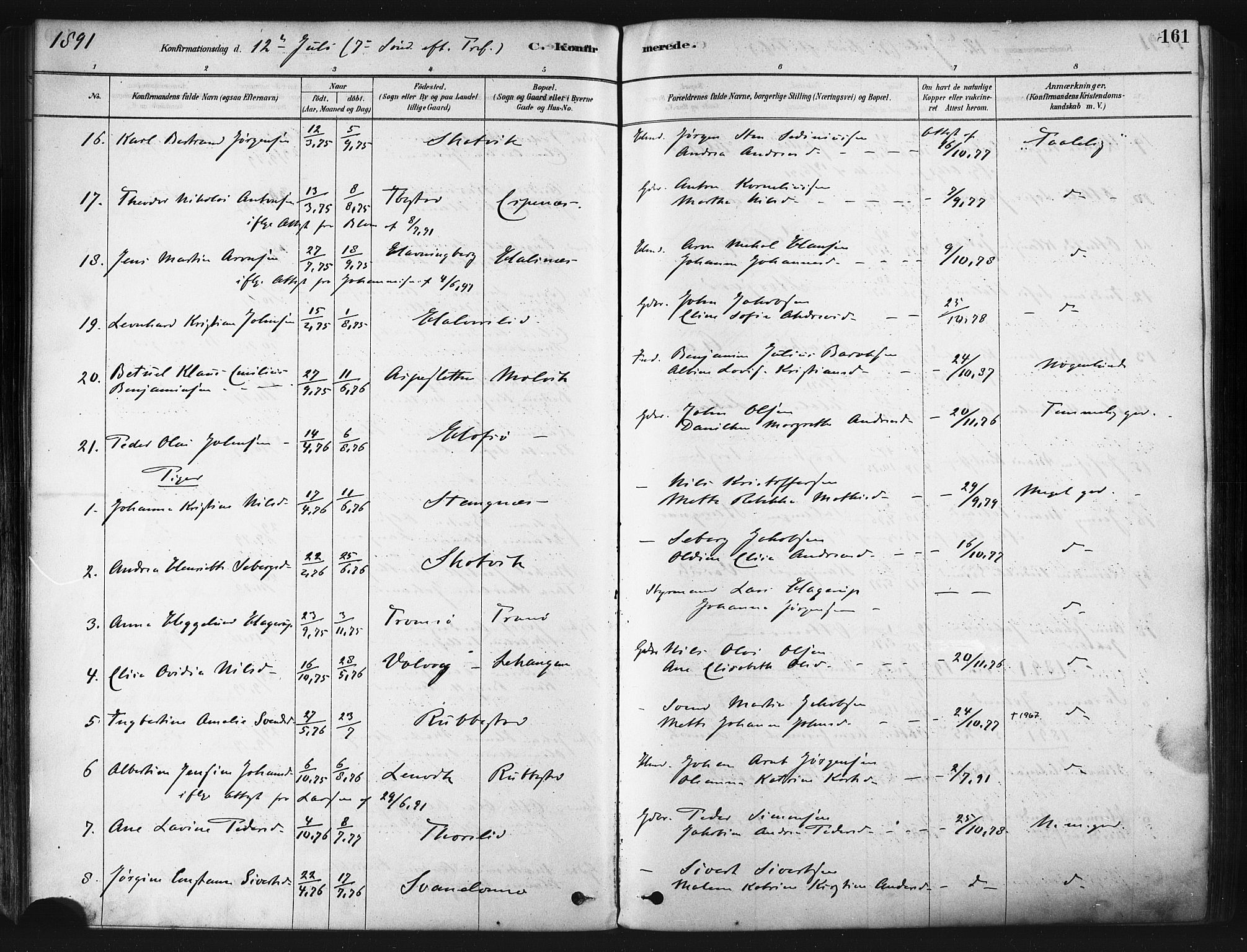 Tranøy sokneprestkontor, SATØ/S-1313/I/Ia/Iaa/L0009kirke: Parish register (official) no. 9, 1878-1904, p. 161