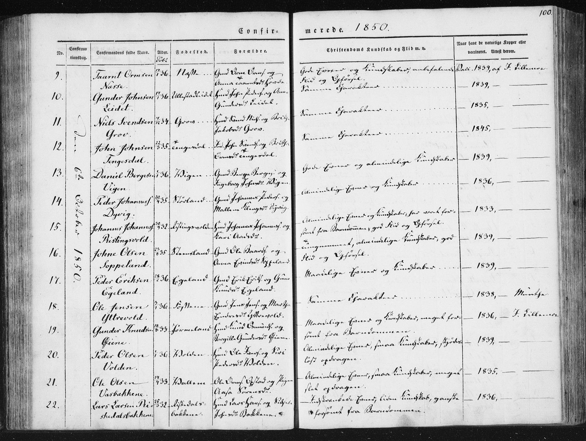 Hjelmeland sokneprestkontor, AV/SAST-A-101843/01/IV/L0008: Parish register (official) no. A 8, 1842-1861, p. 100