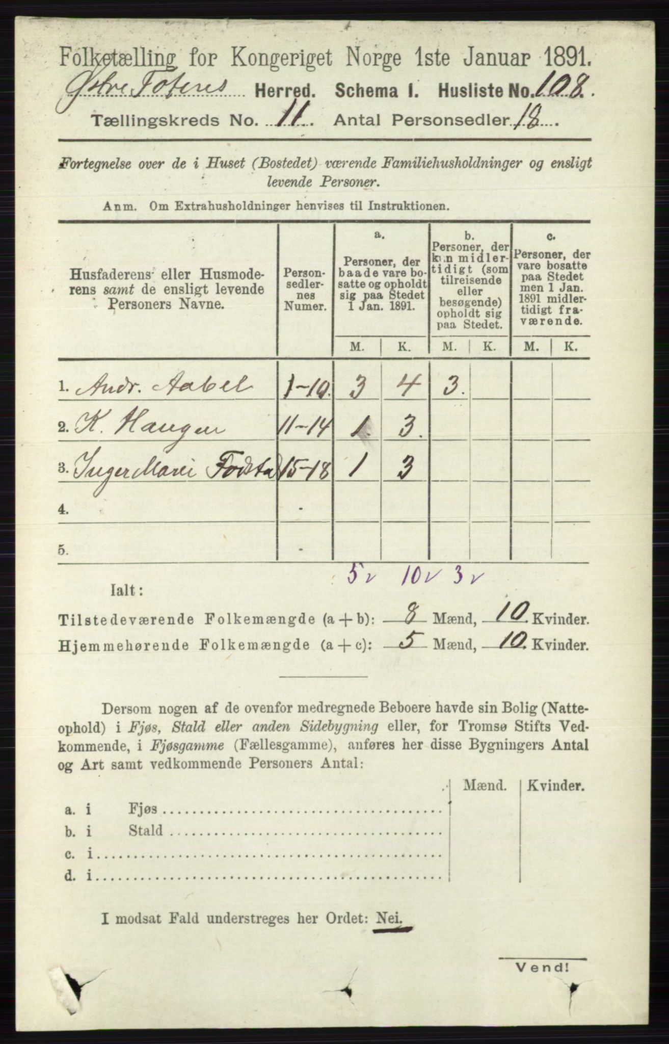 RA, 1891 census for 0528 Østre Toten, 1891, p. 6917