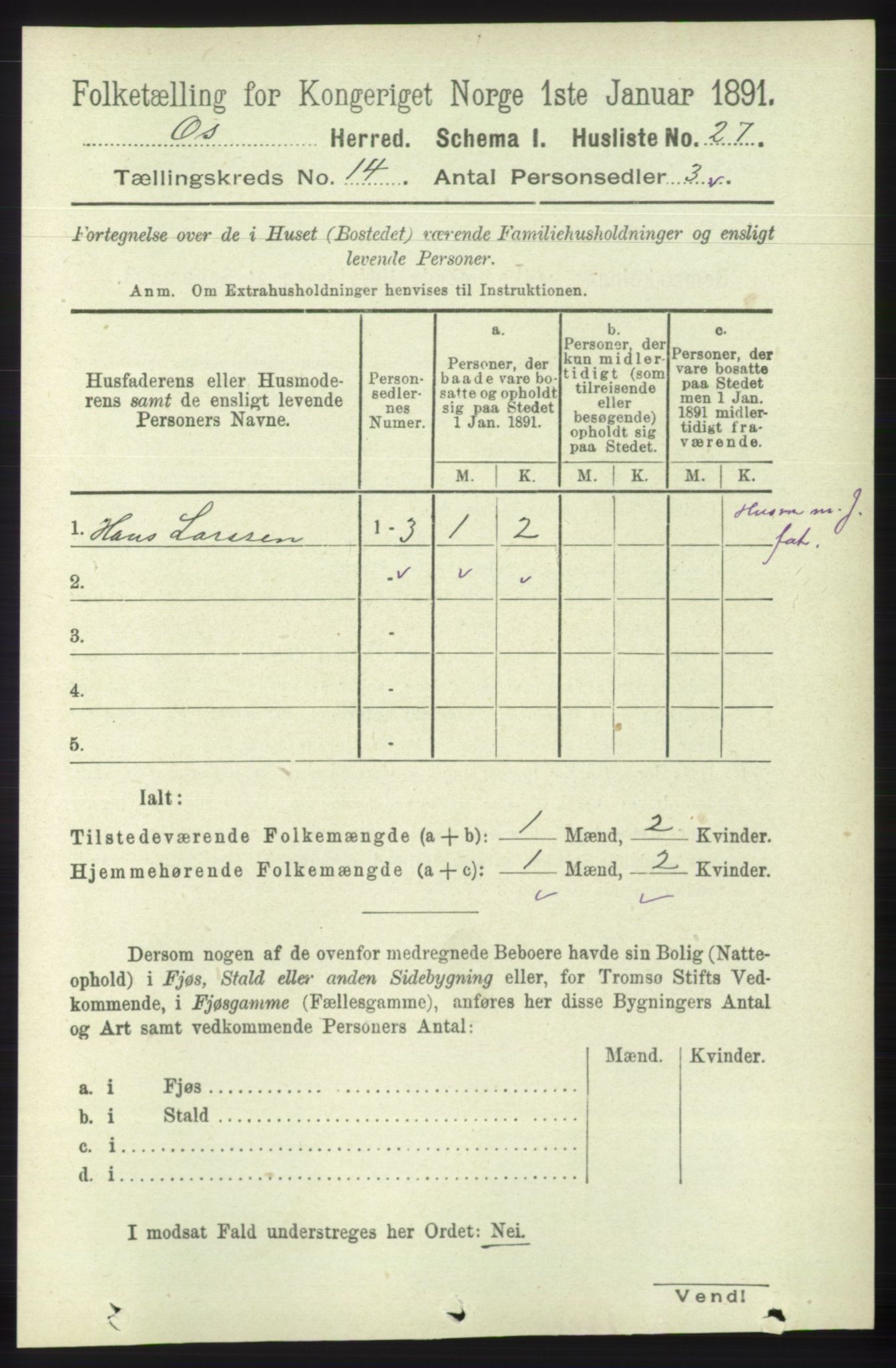 RA, 1891 census for 1243 Os, 1891, p. 3084