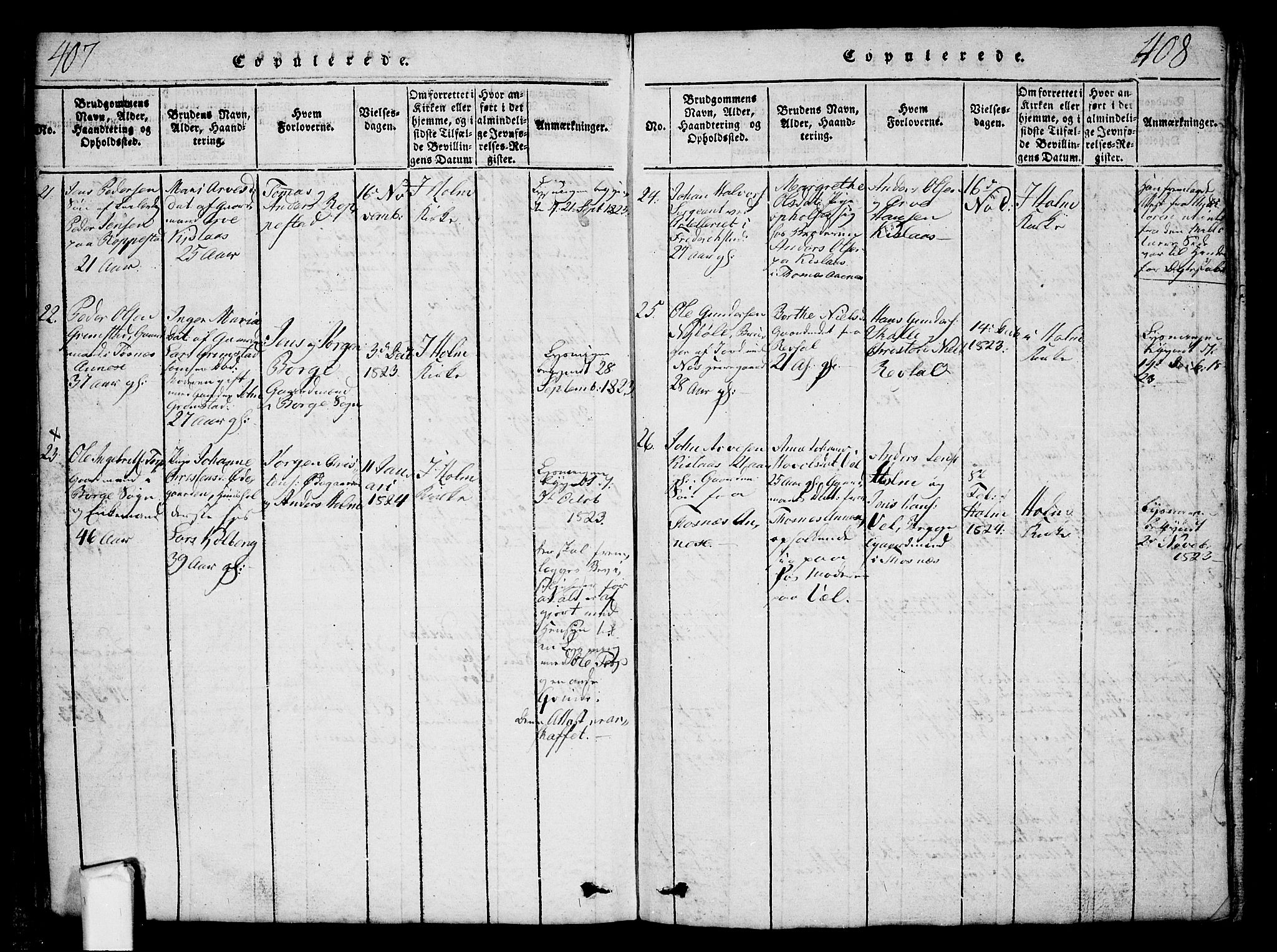 Borge prestekontor Kirkebøker, AV/SAO-A-10903/G/Ga/L0001: Parish register (copy) no.  I 1, 1815-1835, p. 407-408