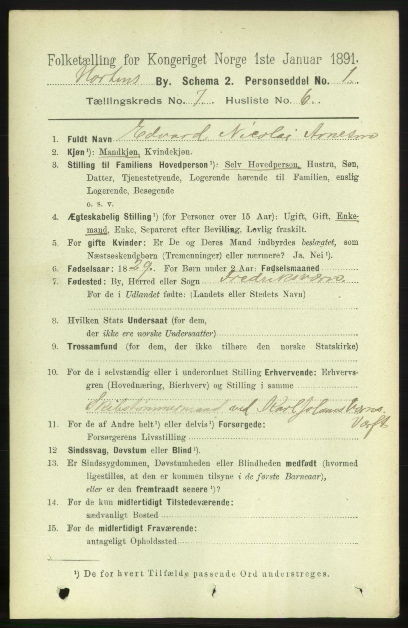 RA, 1891 census for 0703 Horten, 1891, p. 4460