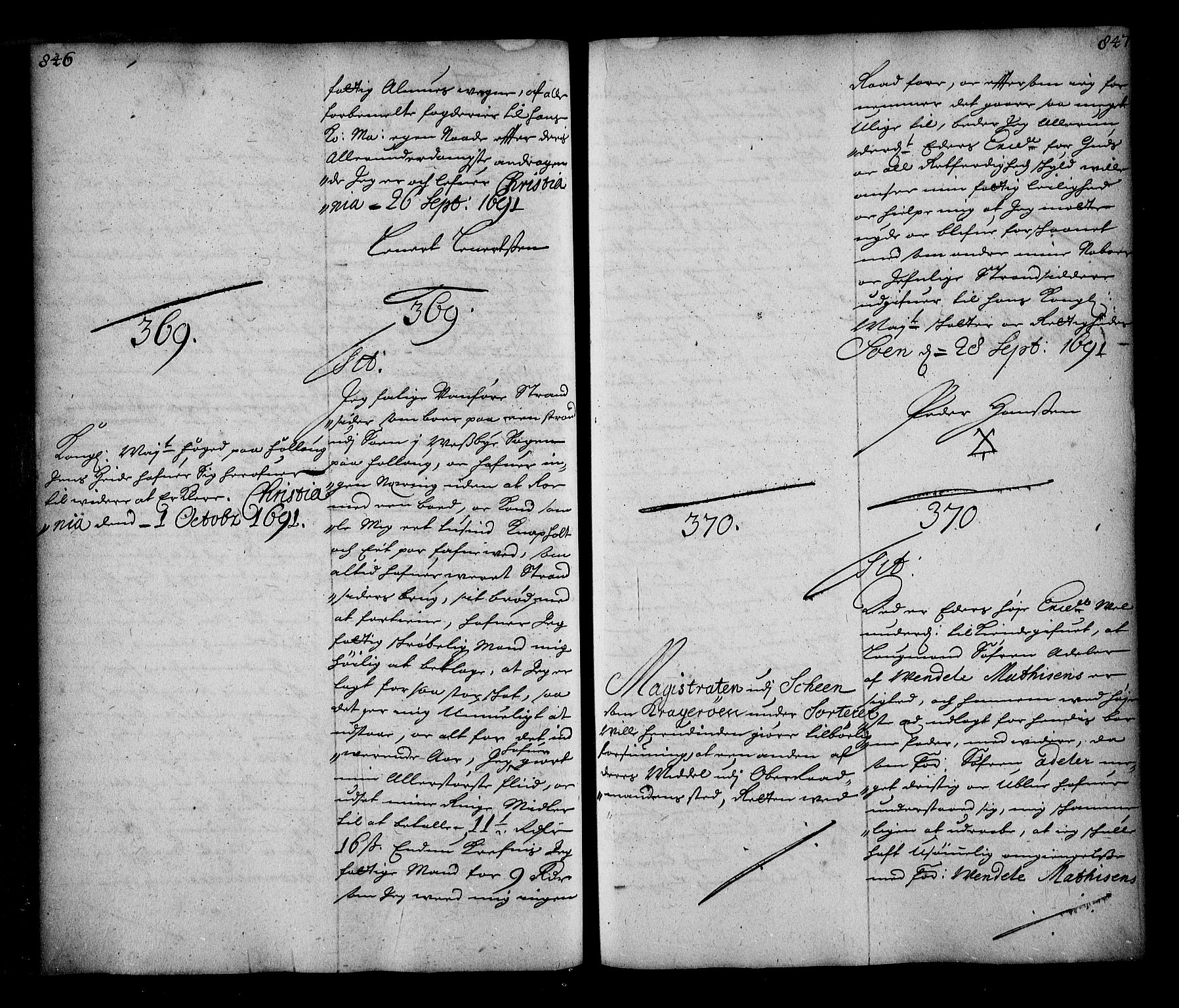 Stattholderembetet 1572-1771, AV/RA-EA-2870/Ae/L0008: Supplikasjons- og resolusjonsprotokoll, 1691, p. 846-847