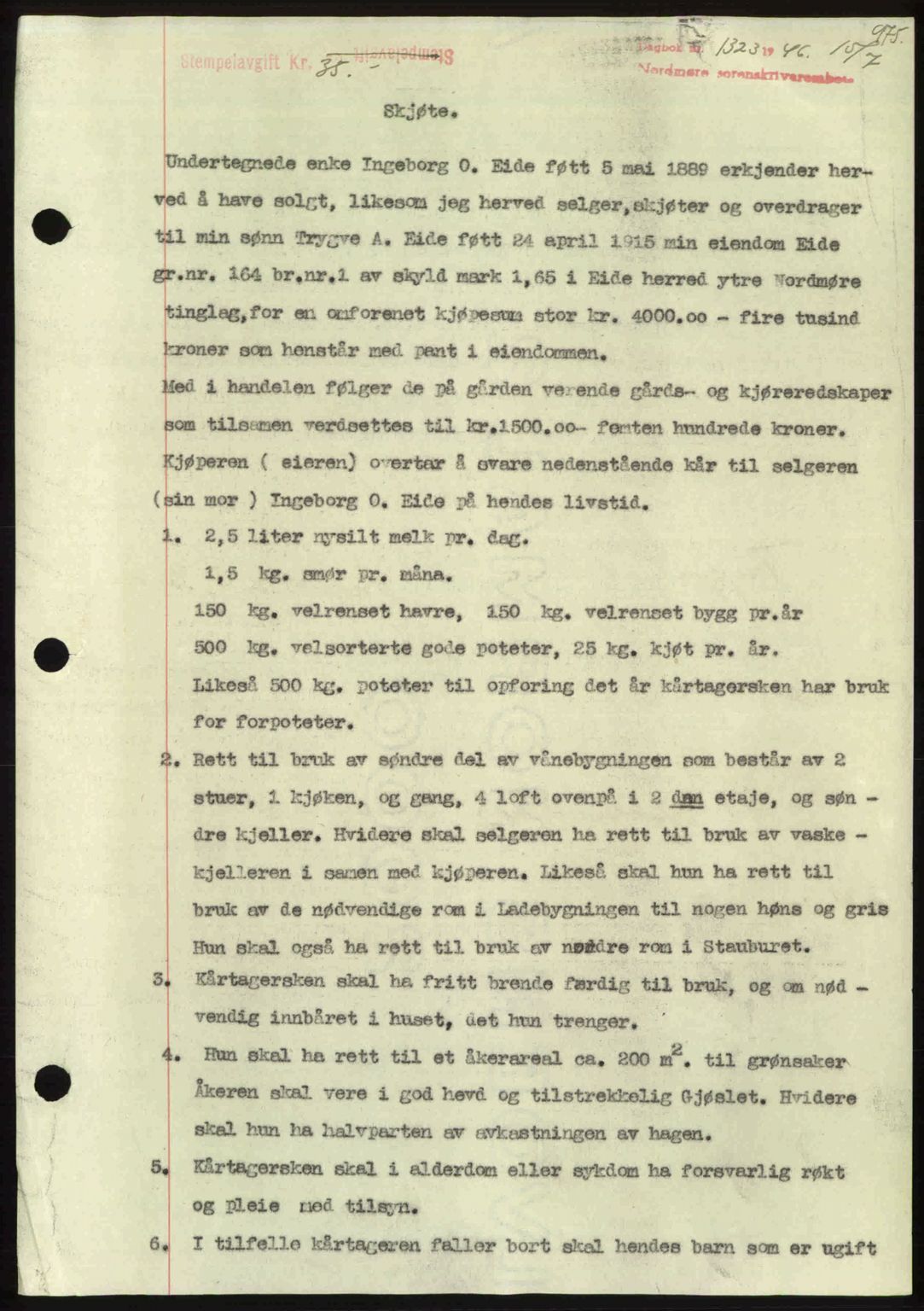 Nordmøre sorenskriveri, AV/SAT-A-4132/1/2/2Ca: Mortgage book no. A101, 1946-1946, Diary no: : 1323/1946