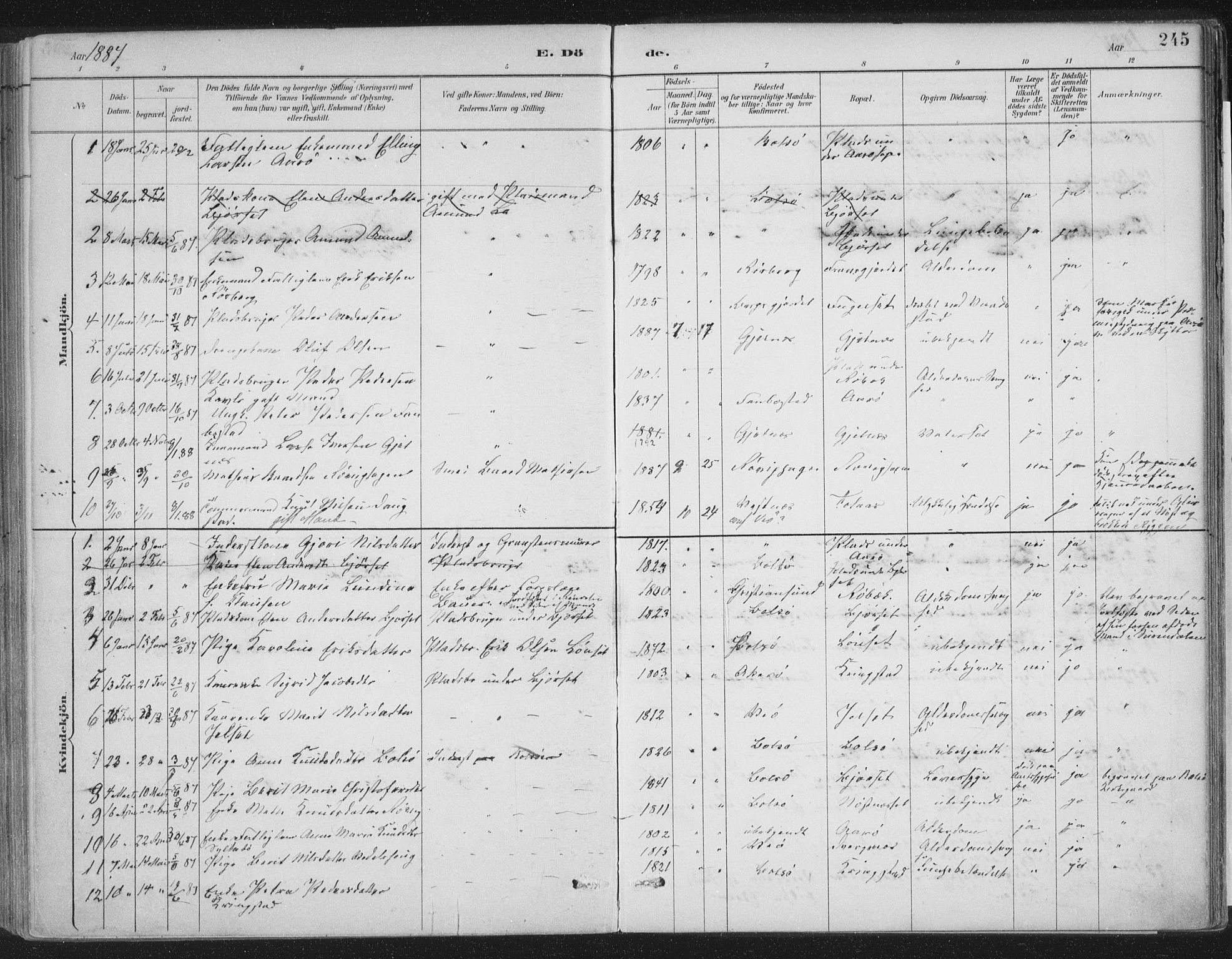 Ministerialprotokoller, klokkerbøker og fødselsregistre - Møre og Romsdal, AV/SAT-A-1454/555/L0658: Parish register (official) no. 555A09, 1887-1917, p. 245