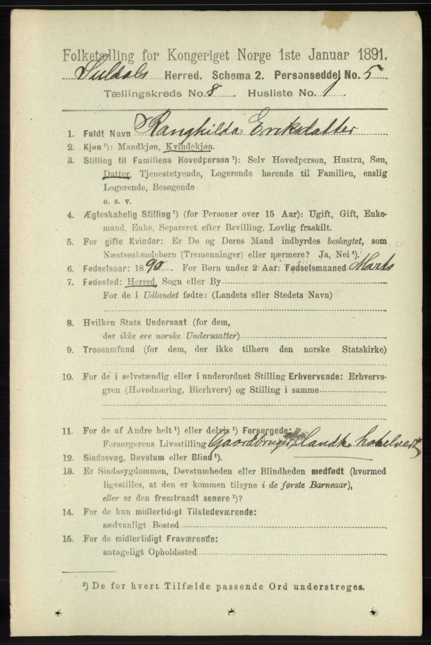 RA, 1891 census for 1134 Suldal, 1891, p. 2300